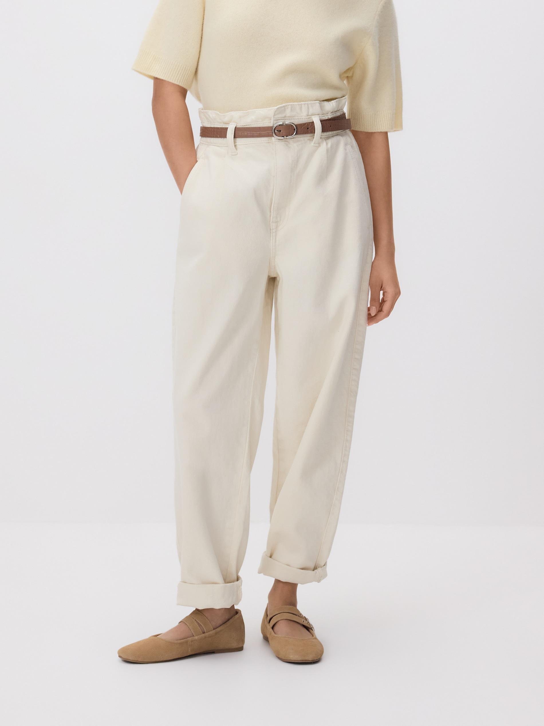 Beige Paperbag Jeans With Belt, Beige, large image number 3