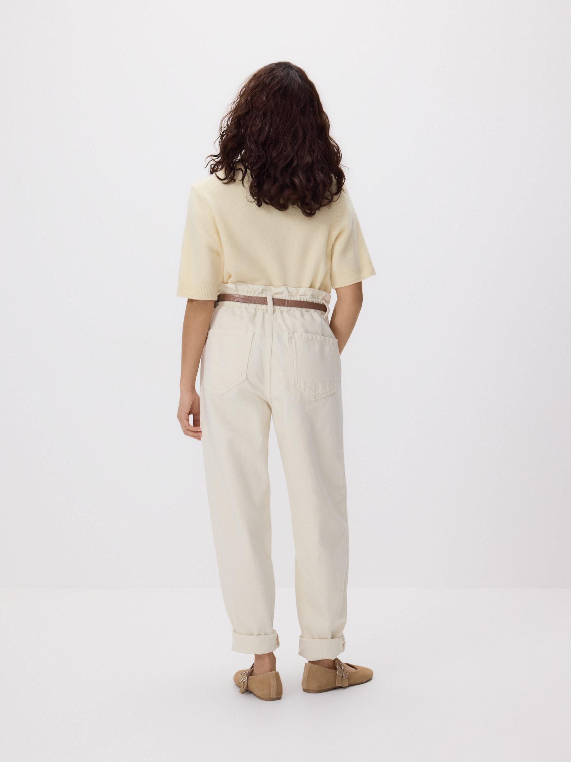 Beige Paperbag Jeans With Belt, Beige, large image number 5