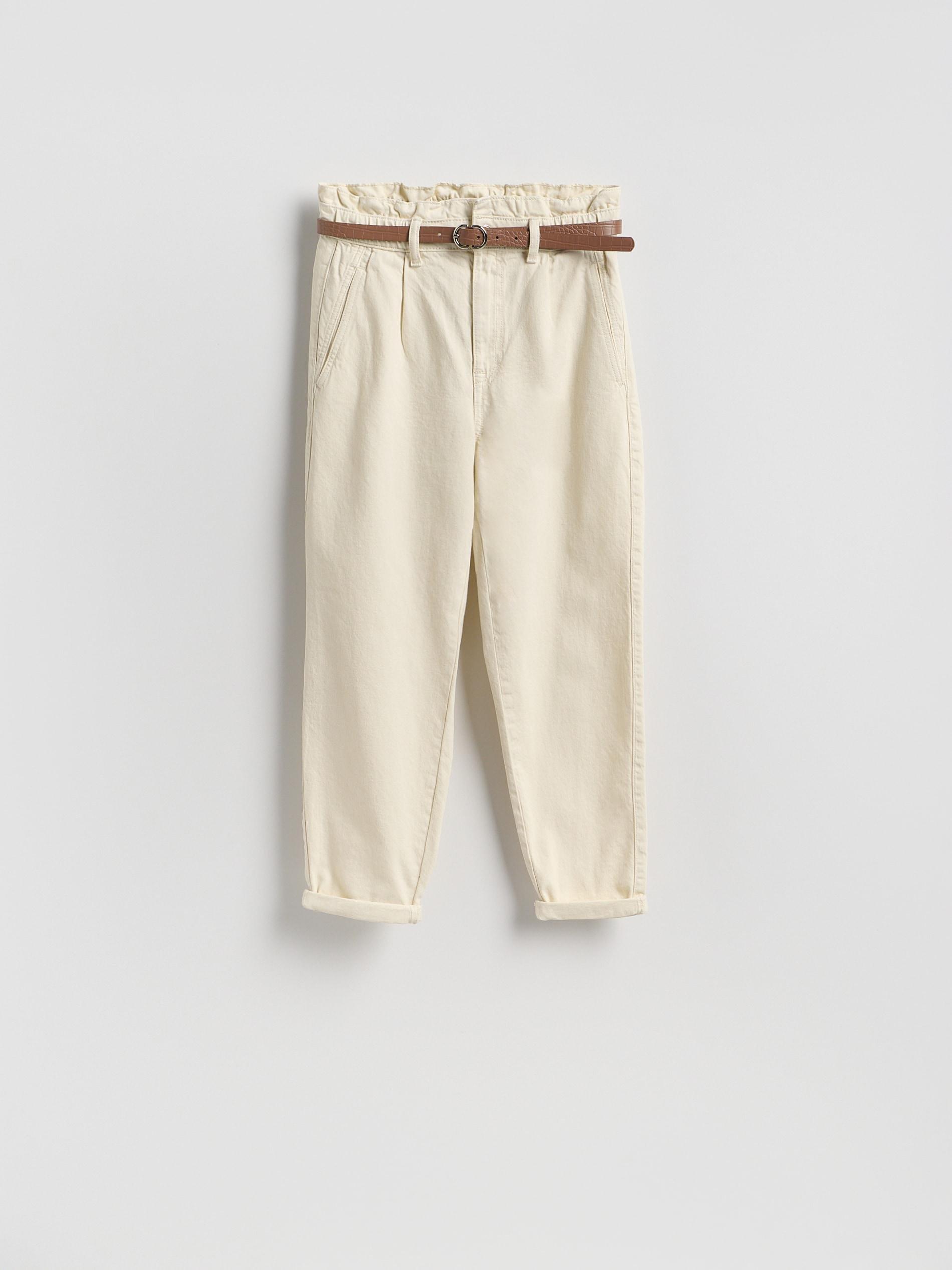 Beige Paperbag Jeans With Belt, Beige, large image number 6