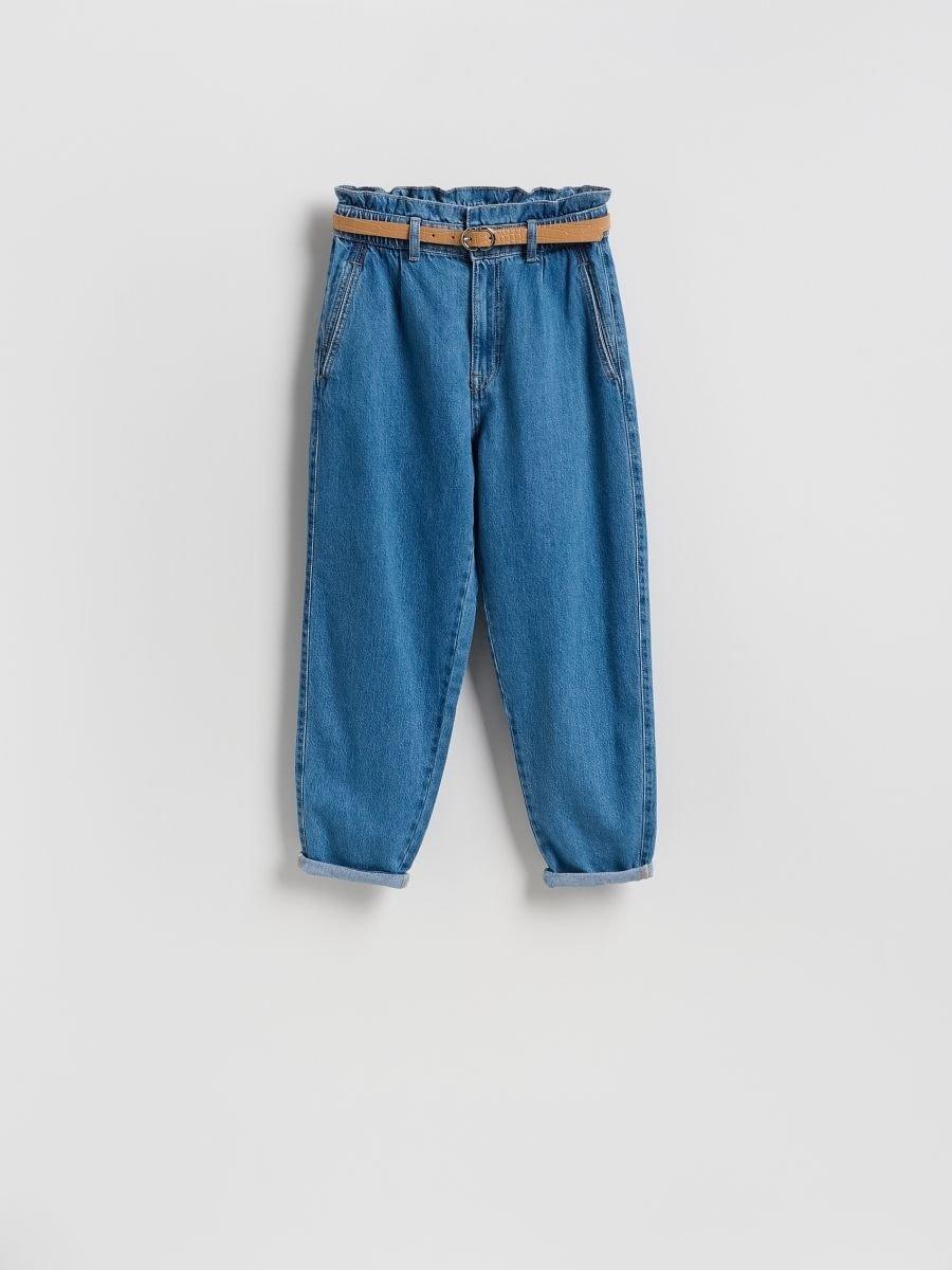 Blue Paperbag Jeans With Belt, Blue, large image number 0