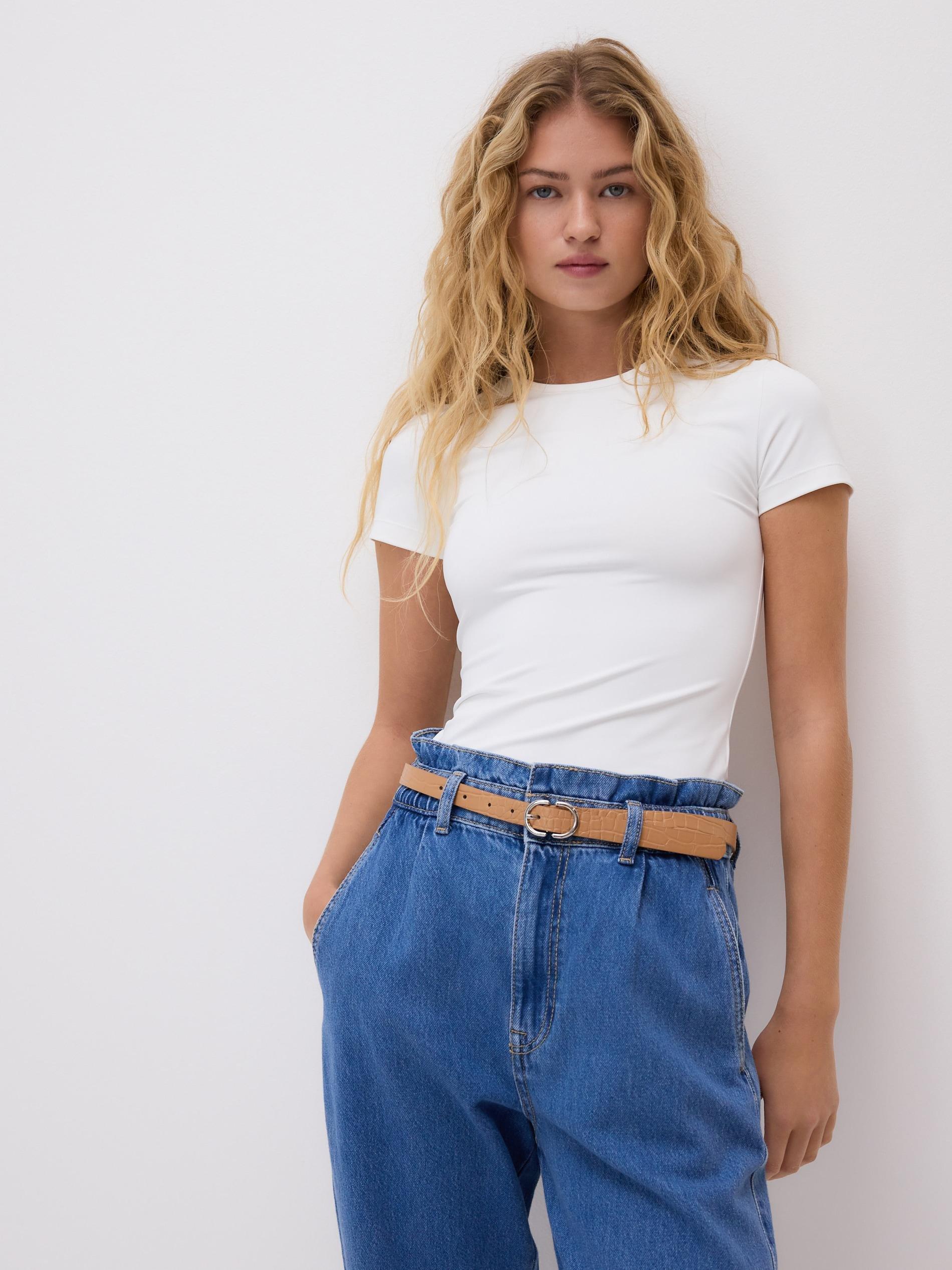 Blue Paperbag Jeans With Belt, Blue, large image number 3