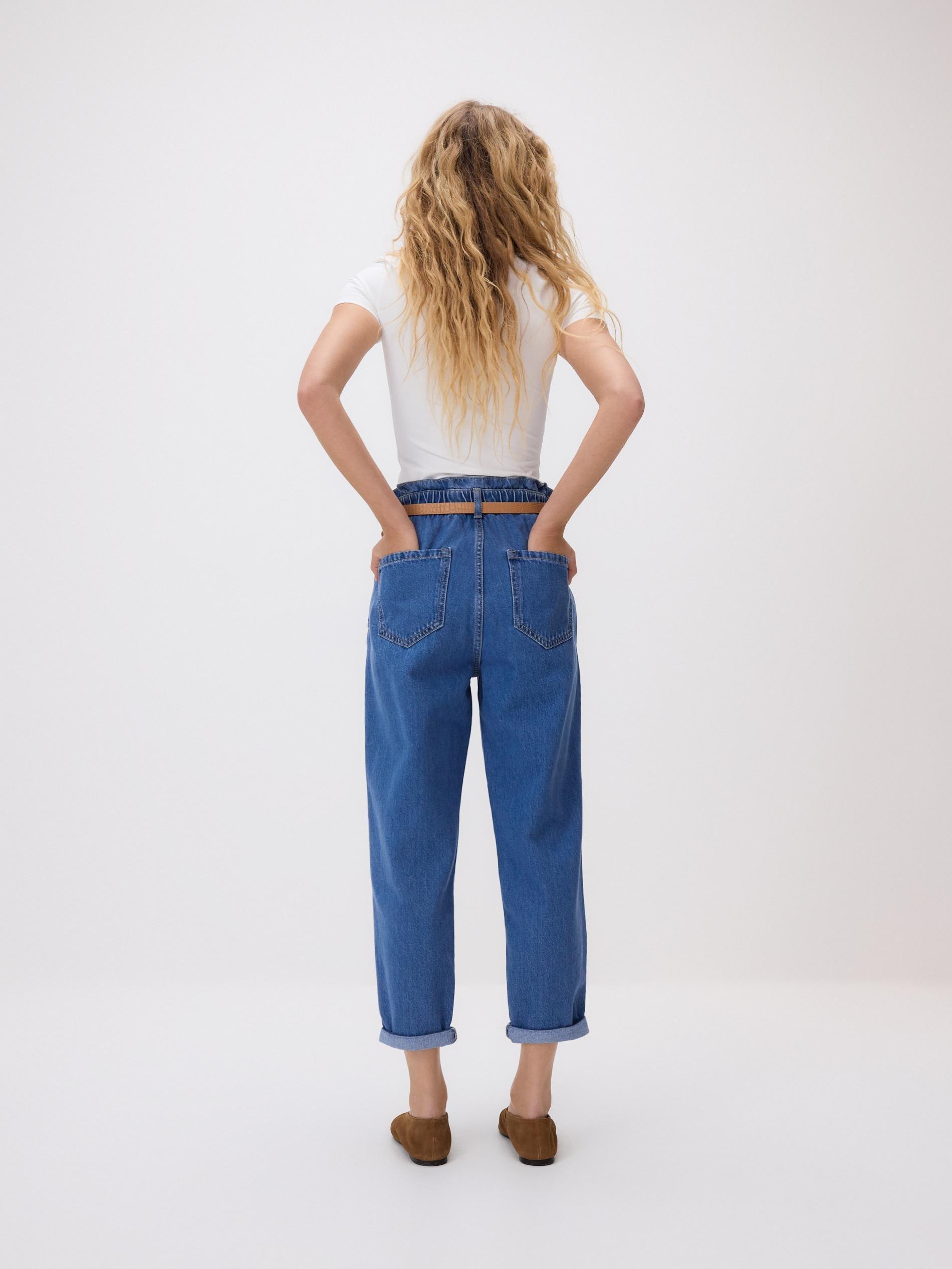 Blue Paperbag Jeans With Belt, Blue, large image number 5