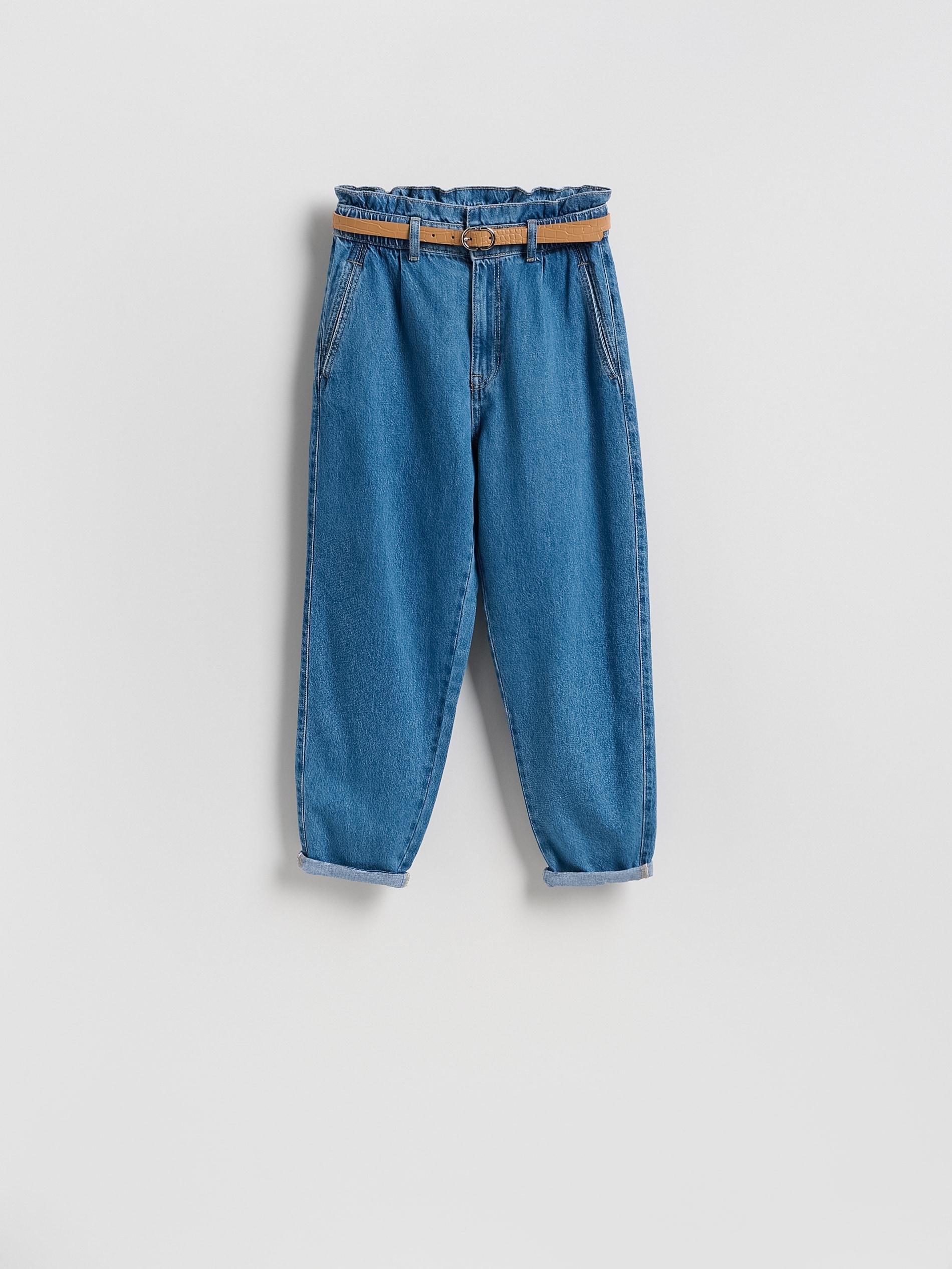 Blue Paperbag Jeans With Belt, Blue, large image number 6