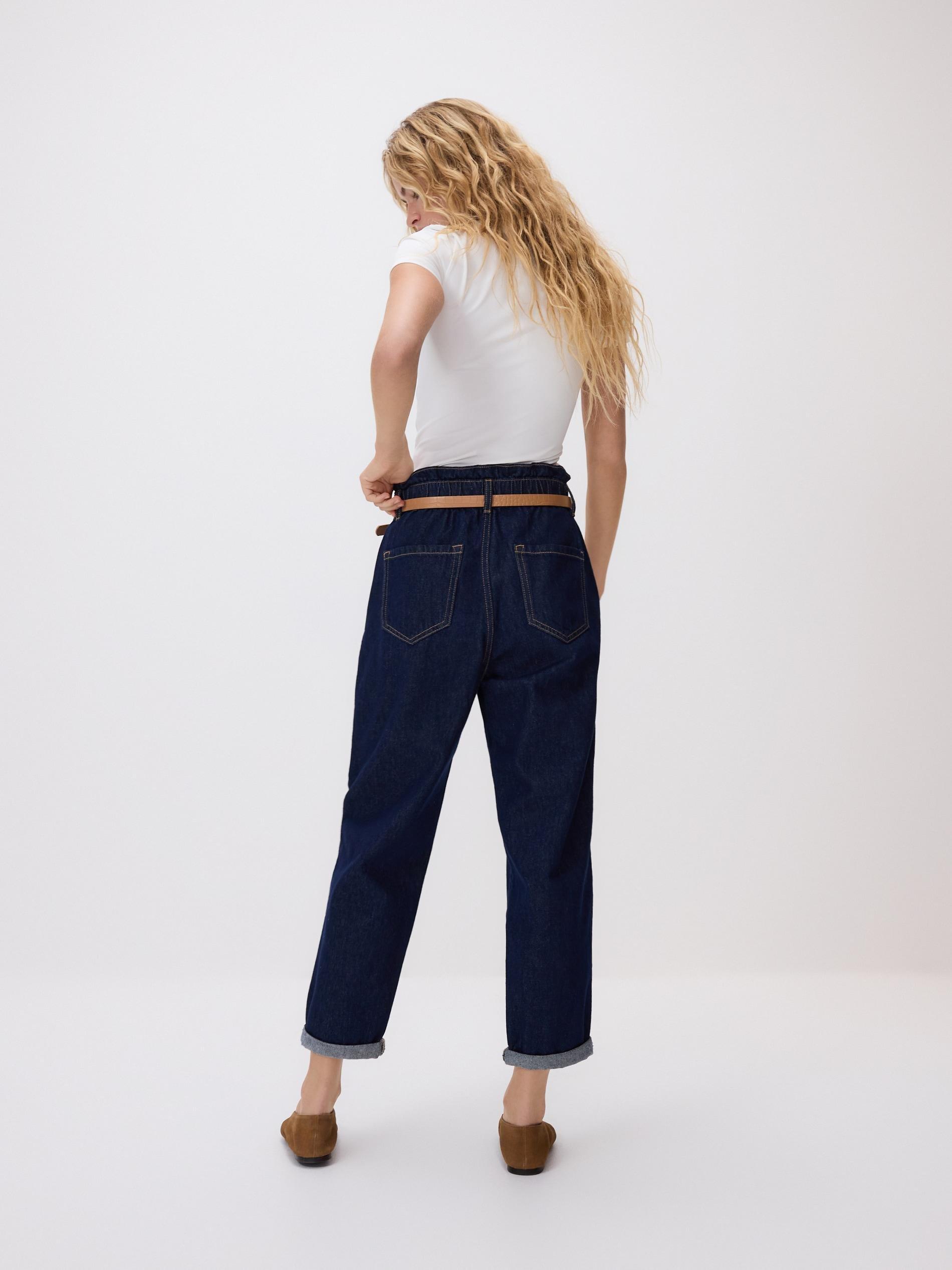 Navy Paperbag Jeans With Belt, Blue, large image number 3