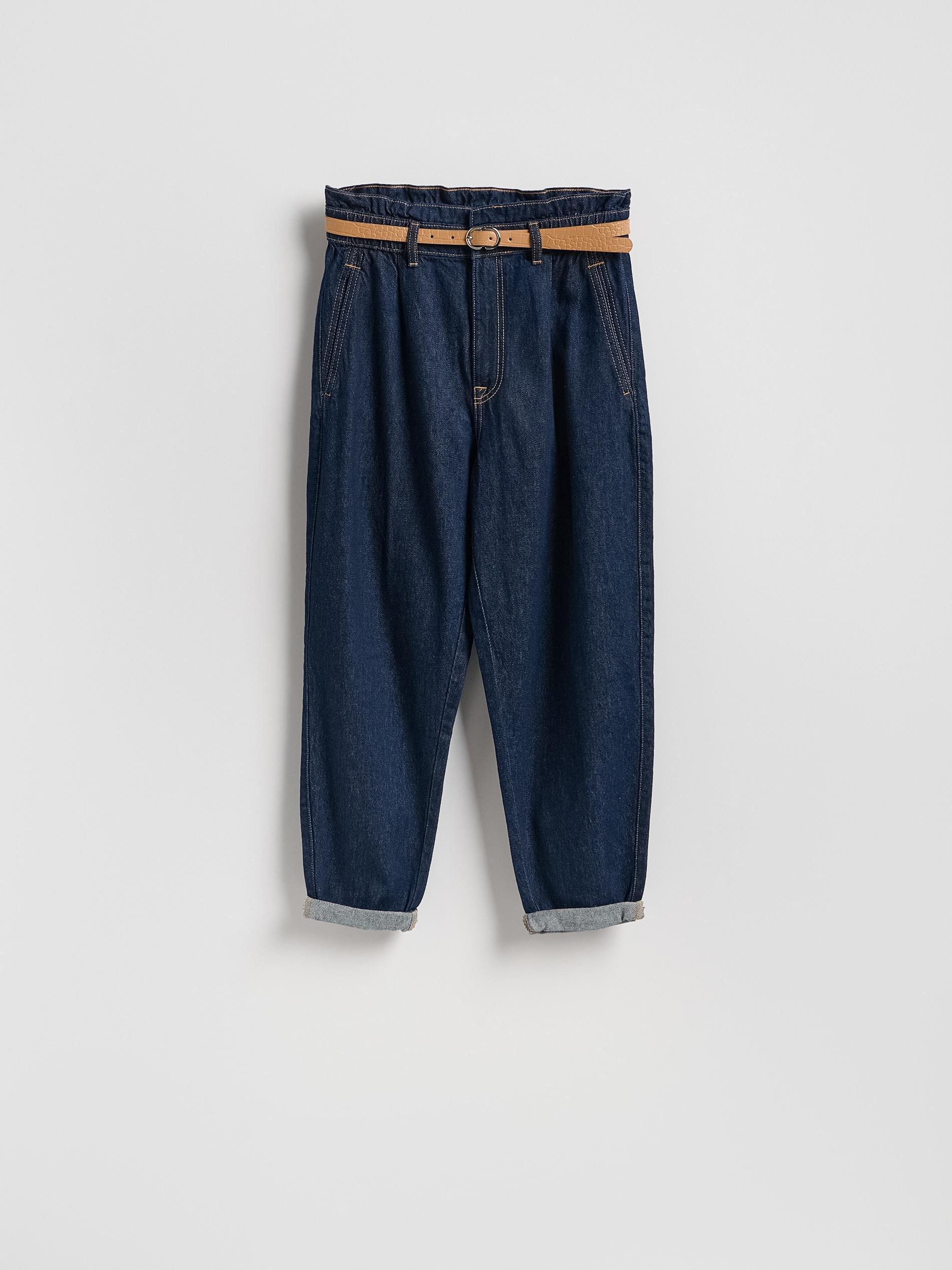 Navy Paperbag Jeans With Belt, Blue, large image number 6