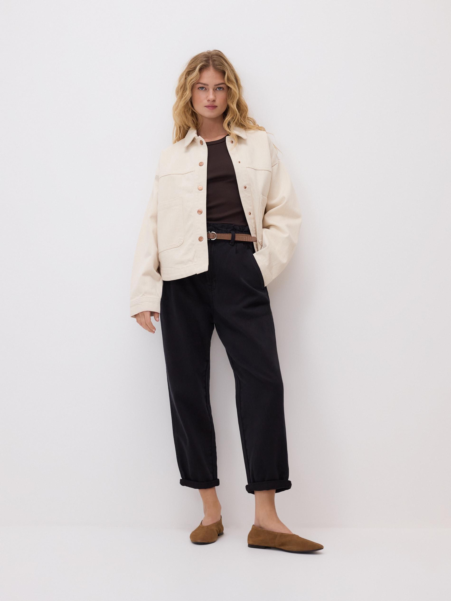 Black Paperbag Jeans With Belt, Black, medium