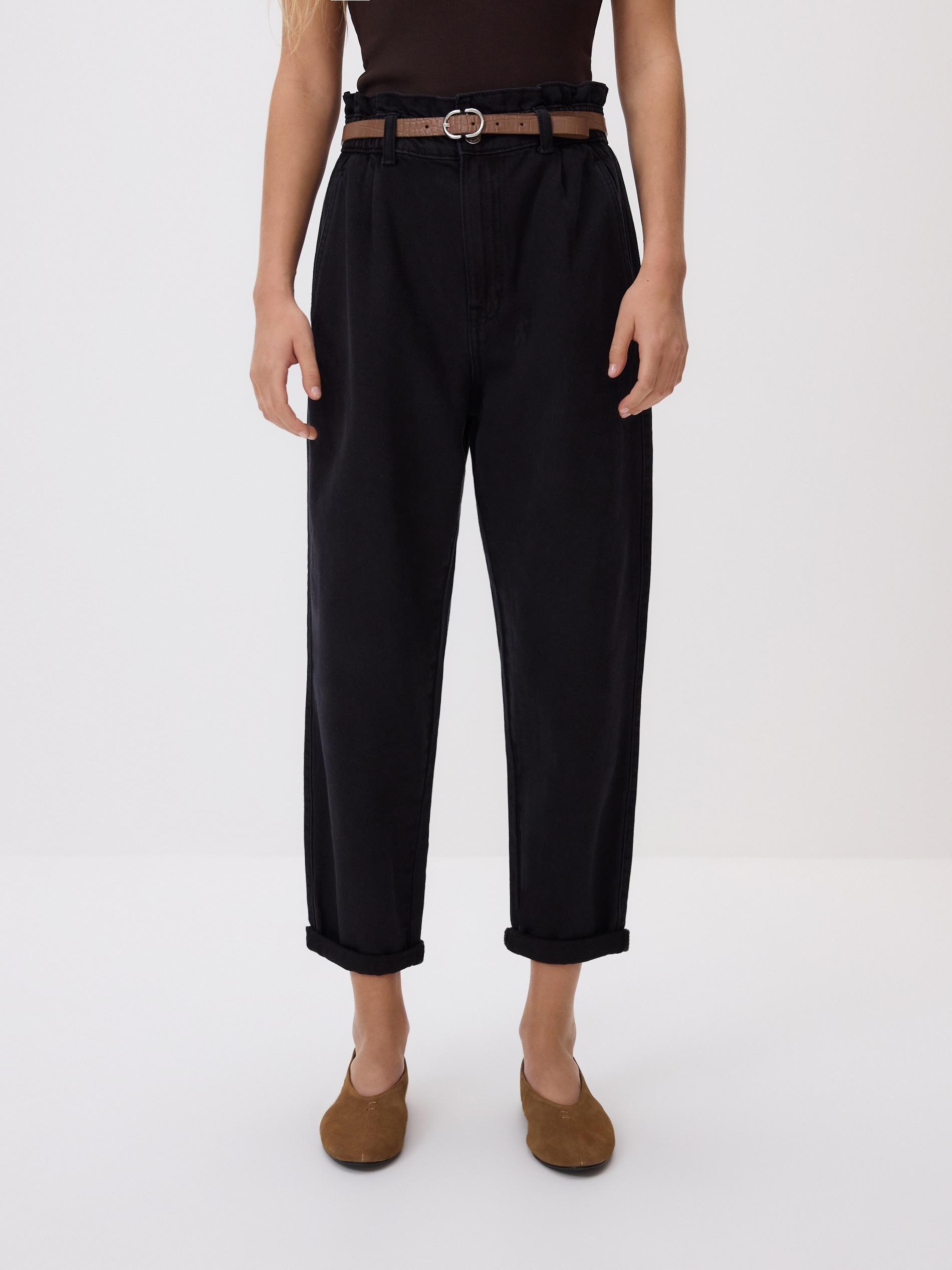 Black Paperbag Jeans With Belt, Black, large image number 3