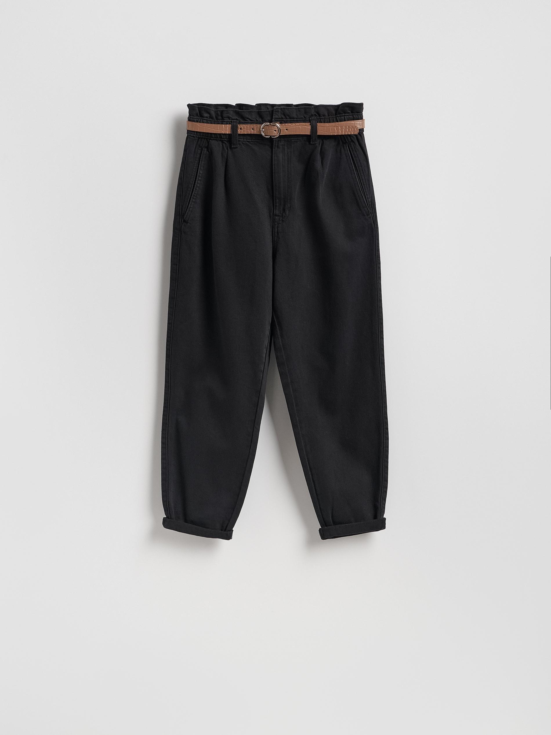 Black Paperbag Jeans With Belt, Black, large image number 6