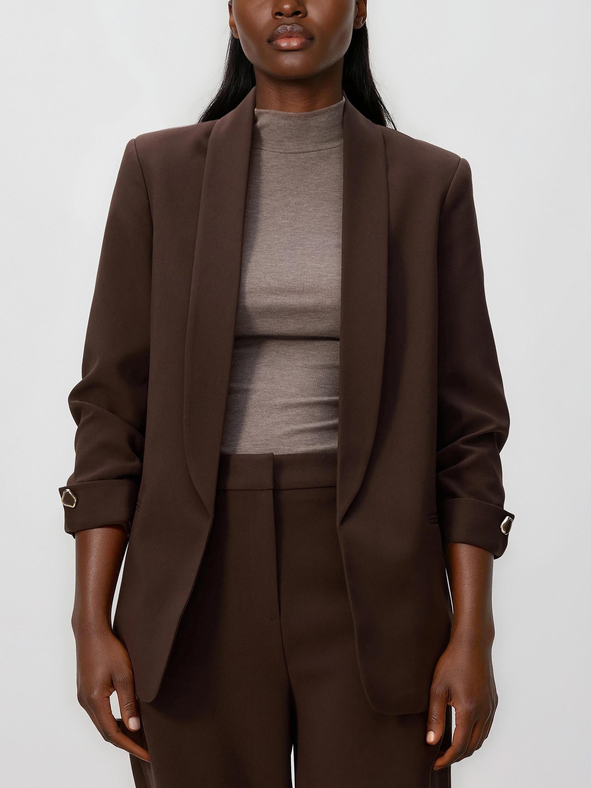 LADIES` BLAZER DARK BROWN, Brown, large image number 1