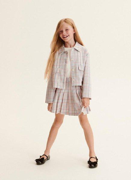 Orange Cropped Check Blazer, Kids Girls, , large image number 0