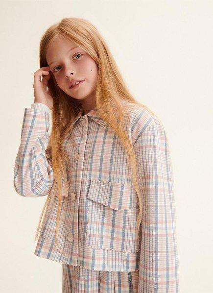 Orange Cropped Check Blazer, Kids Girls, , large image number 3