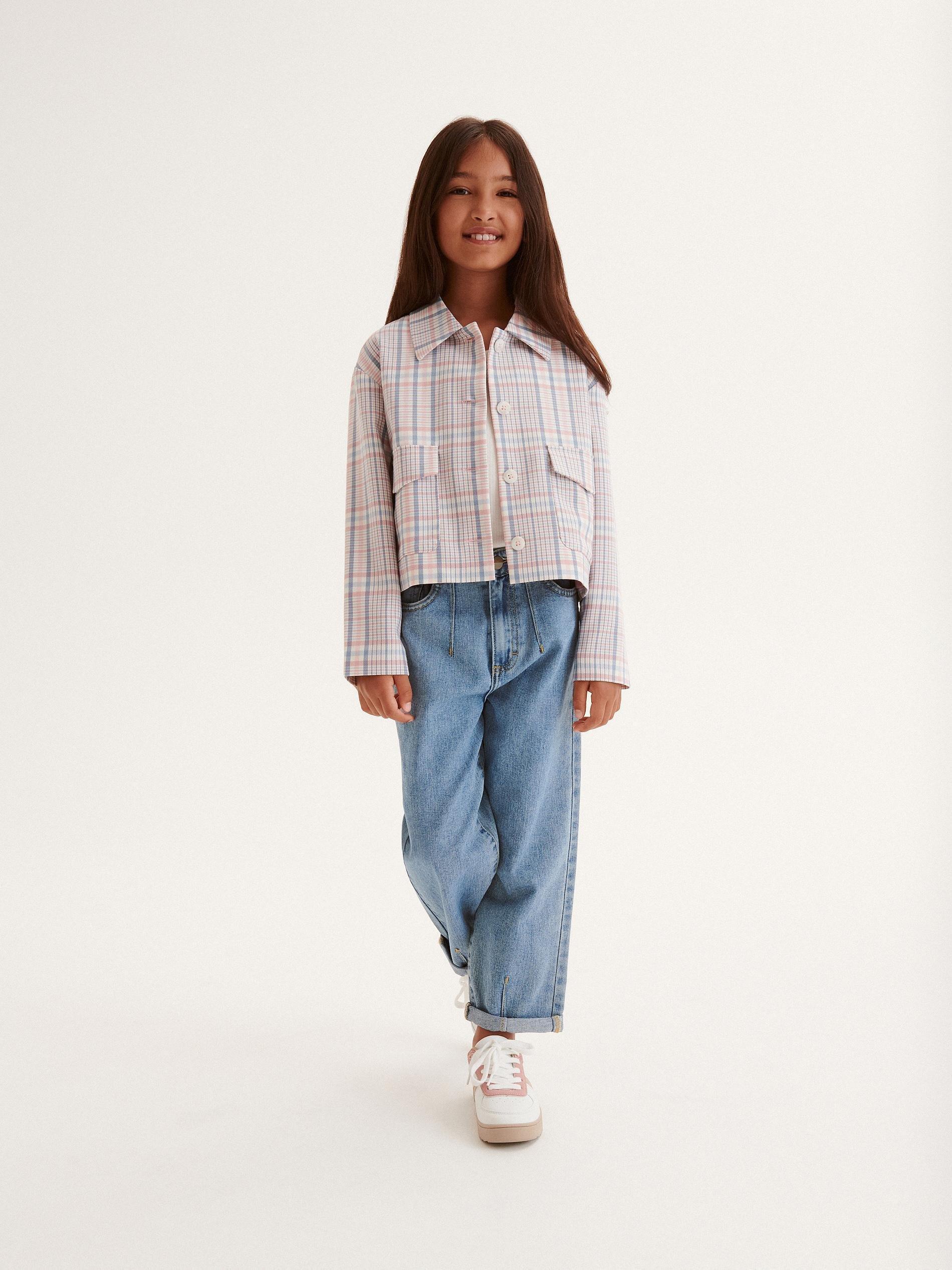 Orange Cropped Check Blazer, Kids Girls, , large image number 7