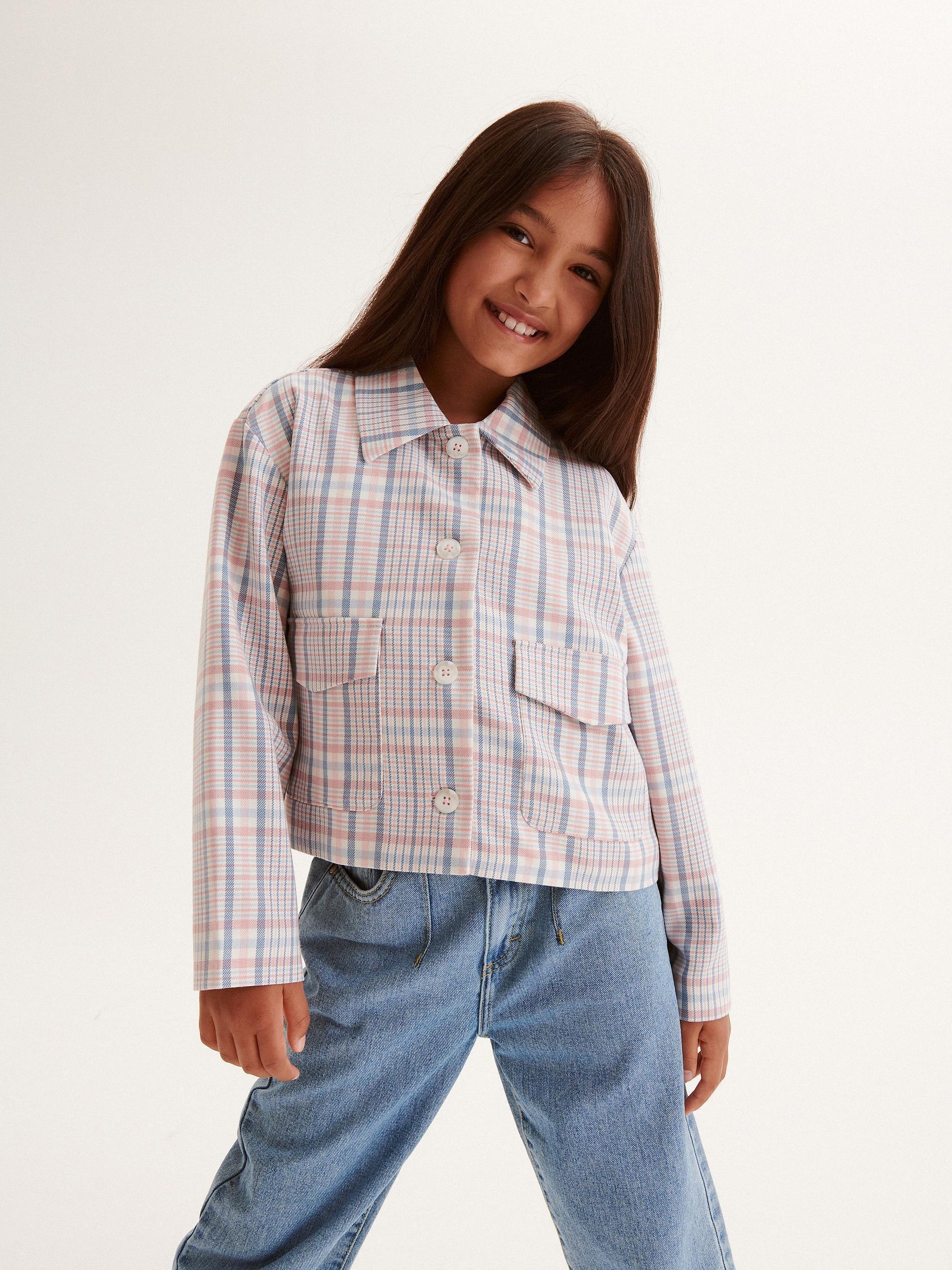 Orange Cropped Check Blazer, Kids Girls, , large image number 8