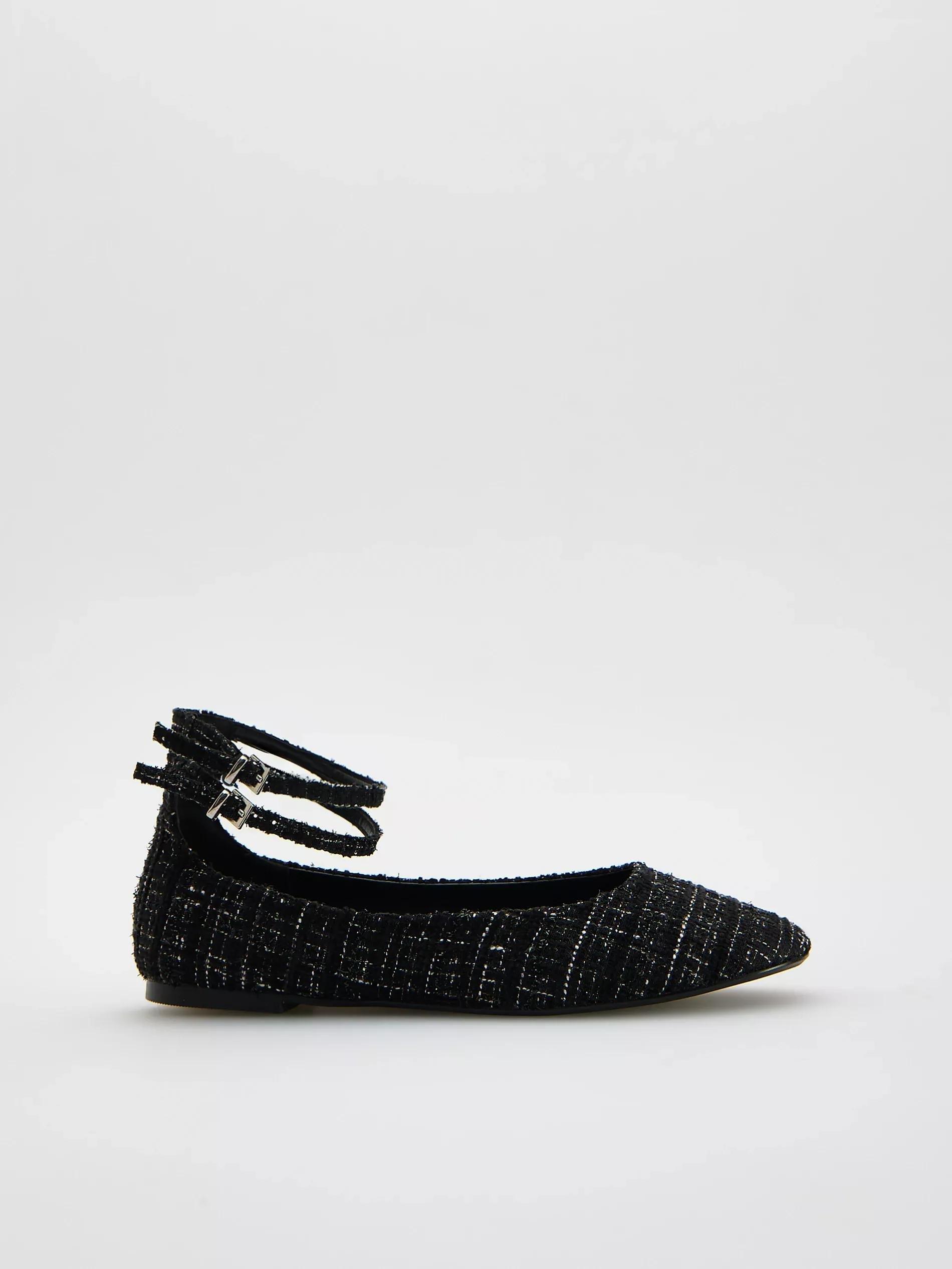 Black Ballet Flats With Metallic Thread, Black, medium