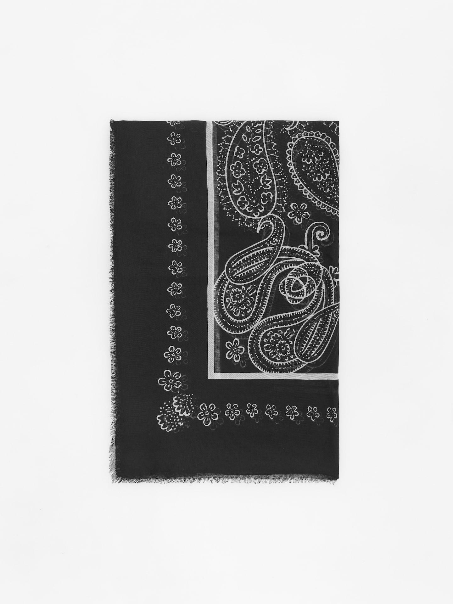 Black Printed Scarf, Black, medium