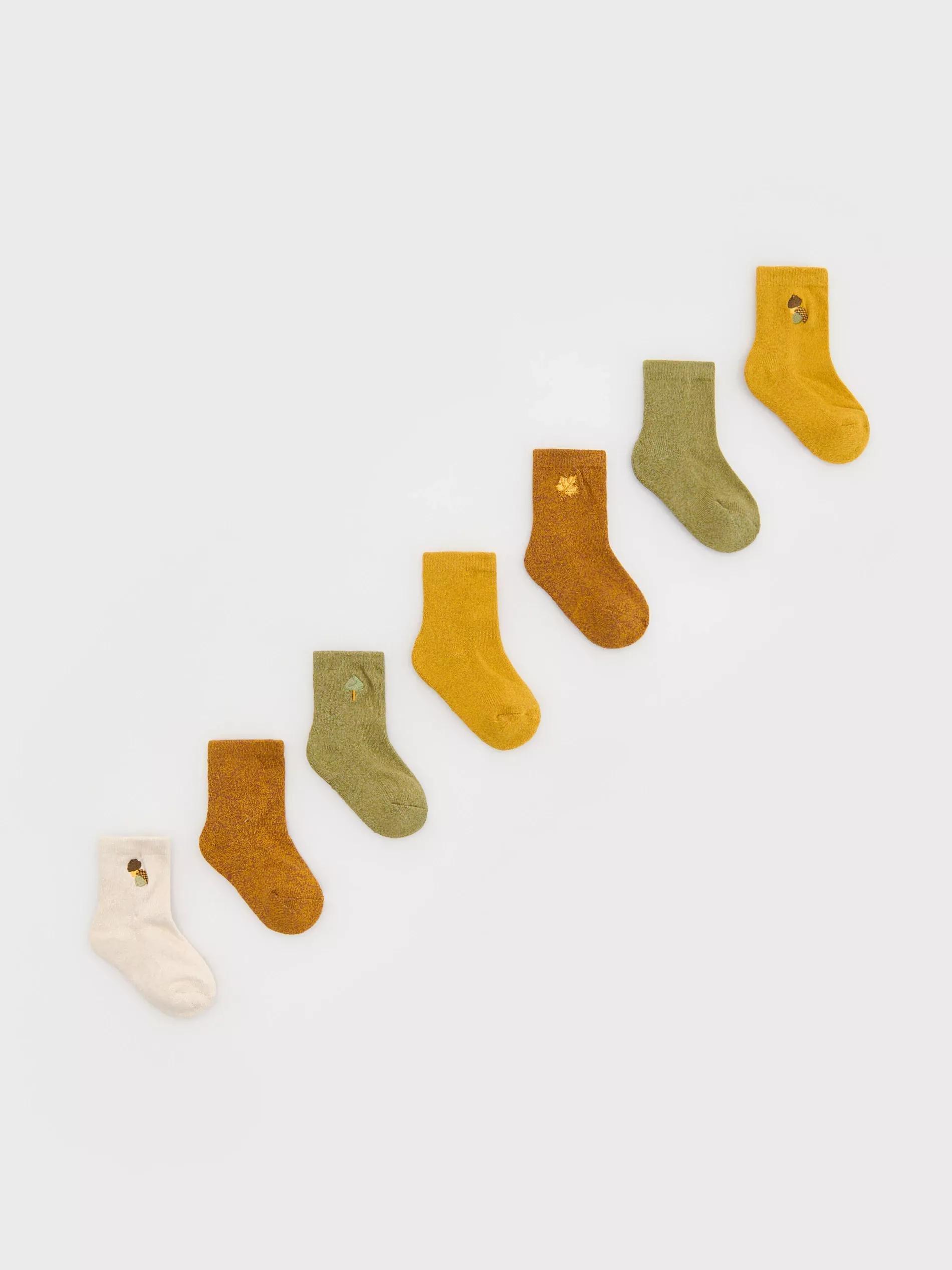 Yellow Cotton-Rich Socks, Set Of 7, , large image number 1