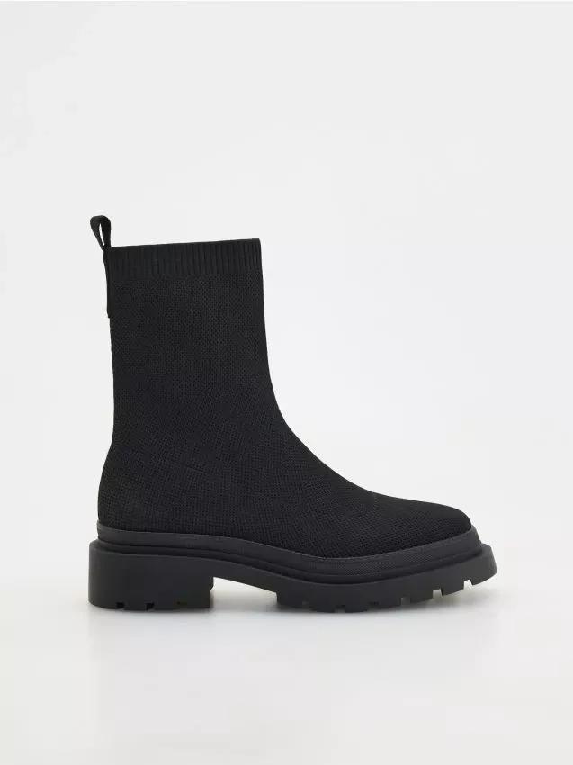 Black Ankle Boots With Elastic Shaft, , large image number 0