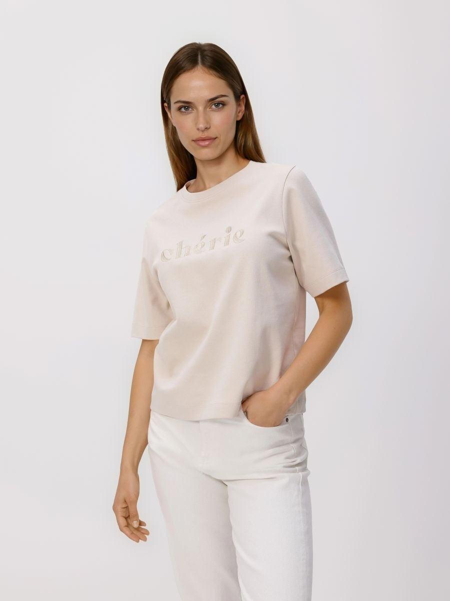 Beige Regular-fit T-shirt with embroidery, Beige, medium