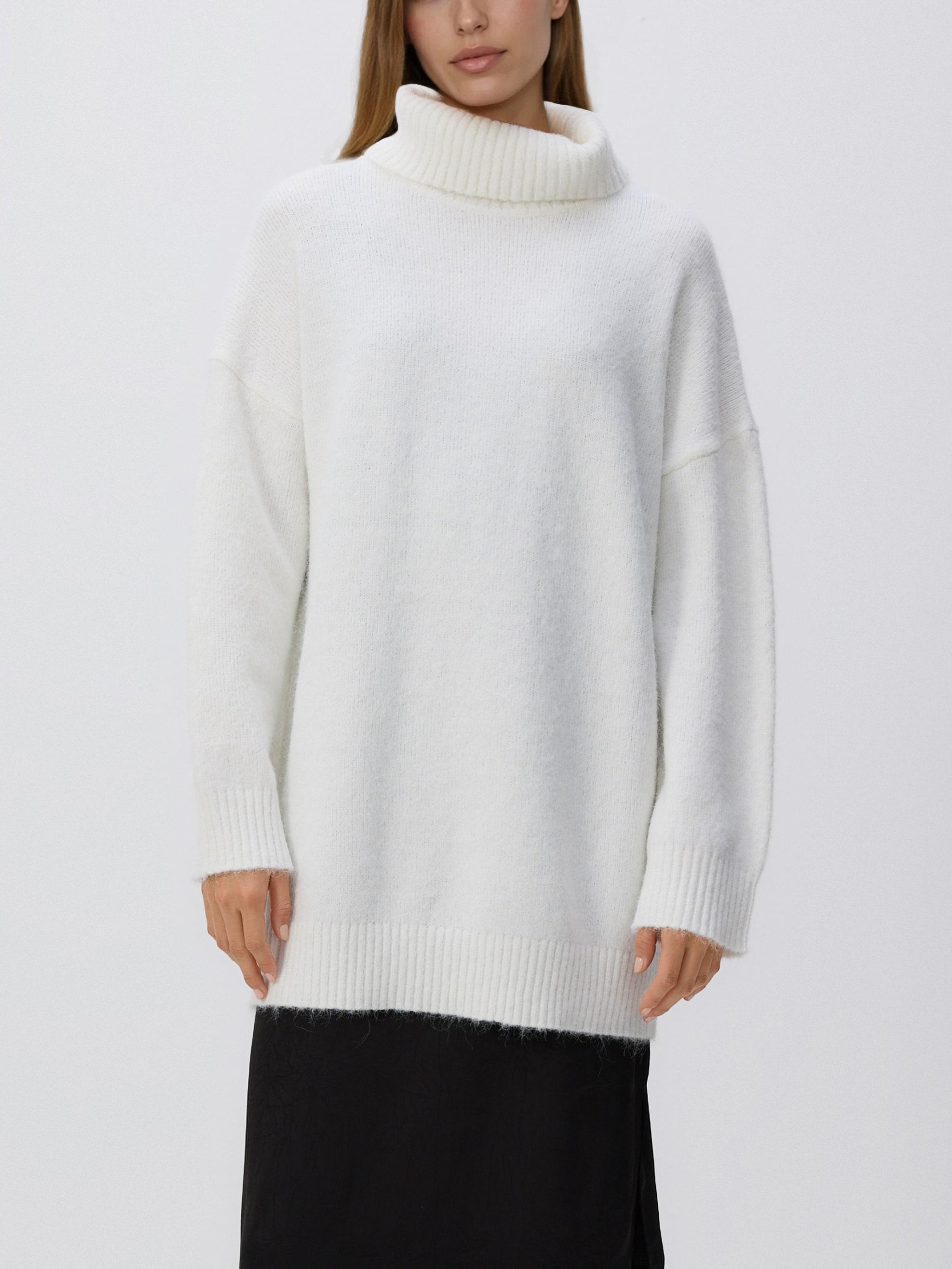 Cream Long Sweater With Turtleneck, Ivory, large image number 0