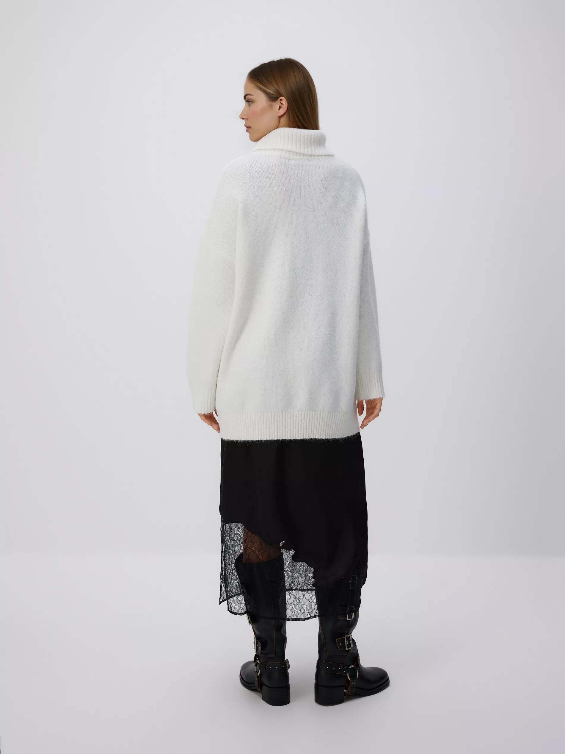 Cream Long Sweater With Turtleneck, Ivory, large image number 3