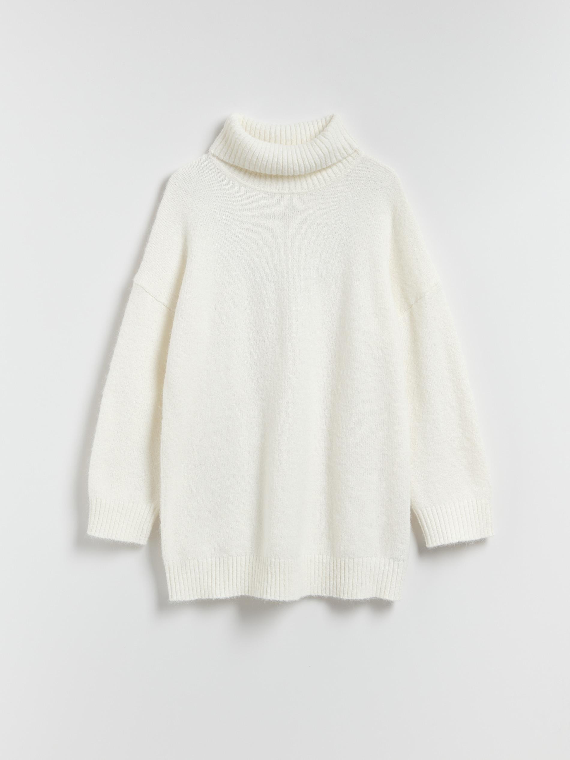 Cream Long Sweater With Turtleneck, Ivory, large image number 4