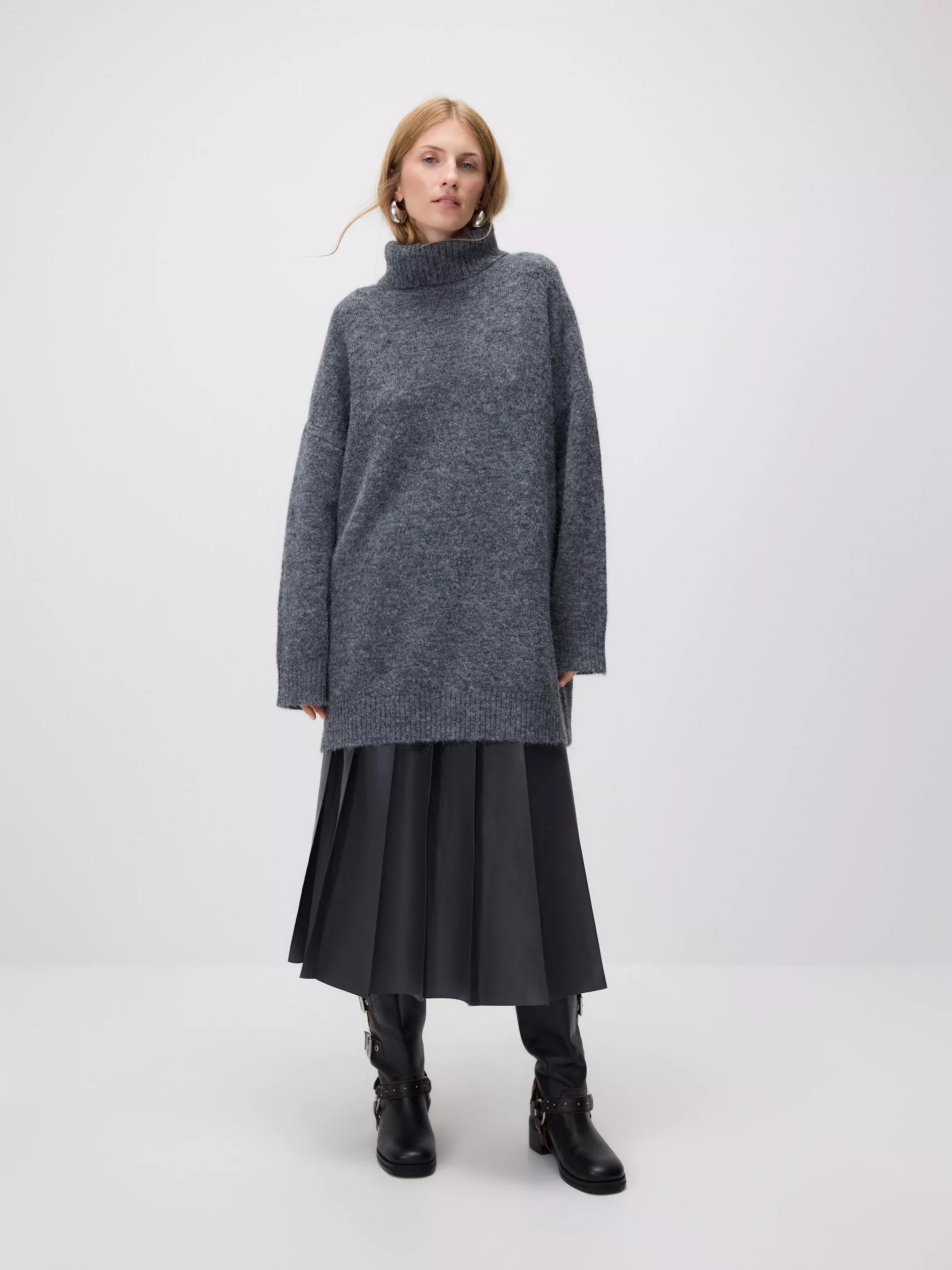 Grey Long Sweater With Turtleneck, Grey, large image number 1