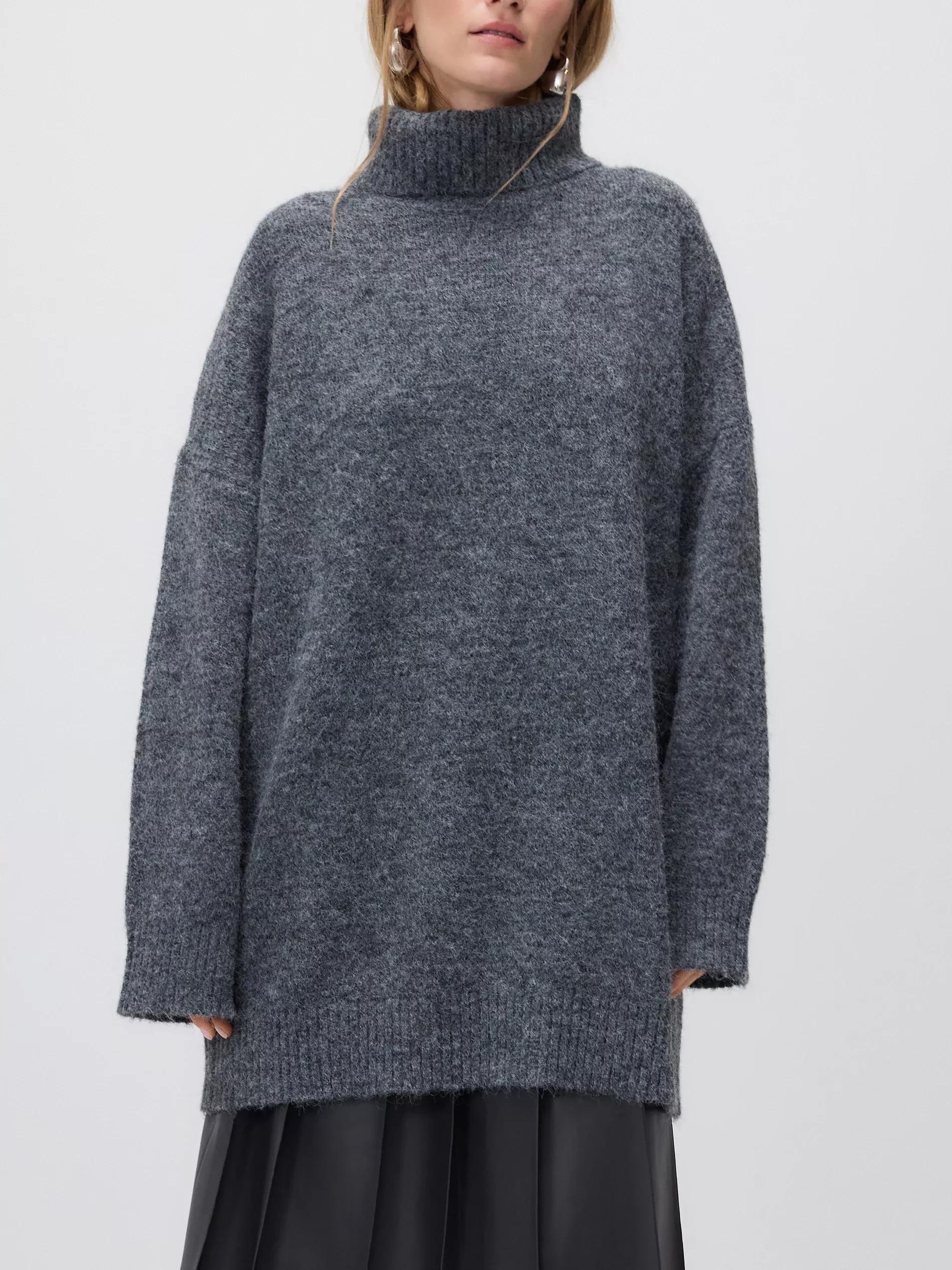 Grey Long Sweater With Turtleneck, Grey, large image number 2
