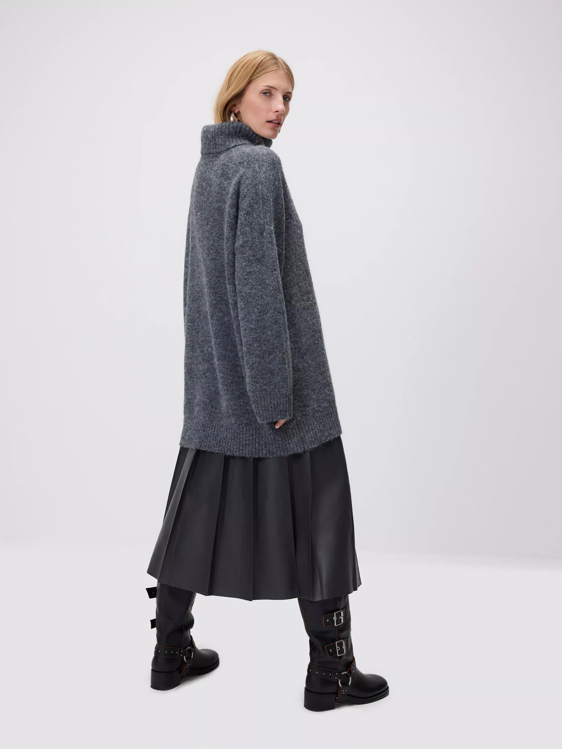 Grey Long Sweater With Turtleneck, Grey, large image number 3