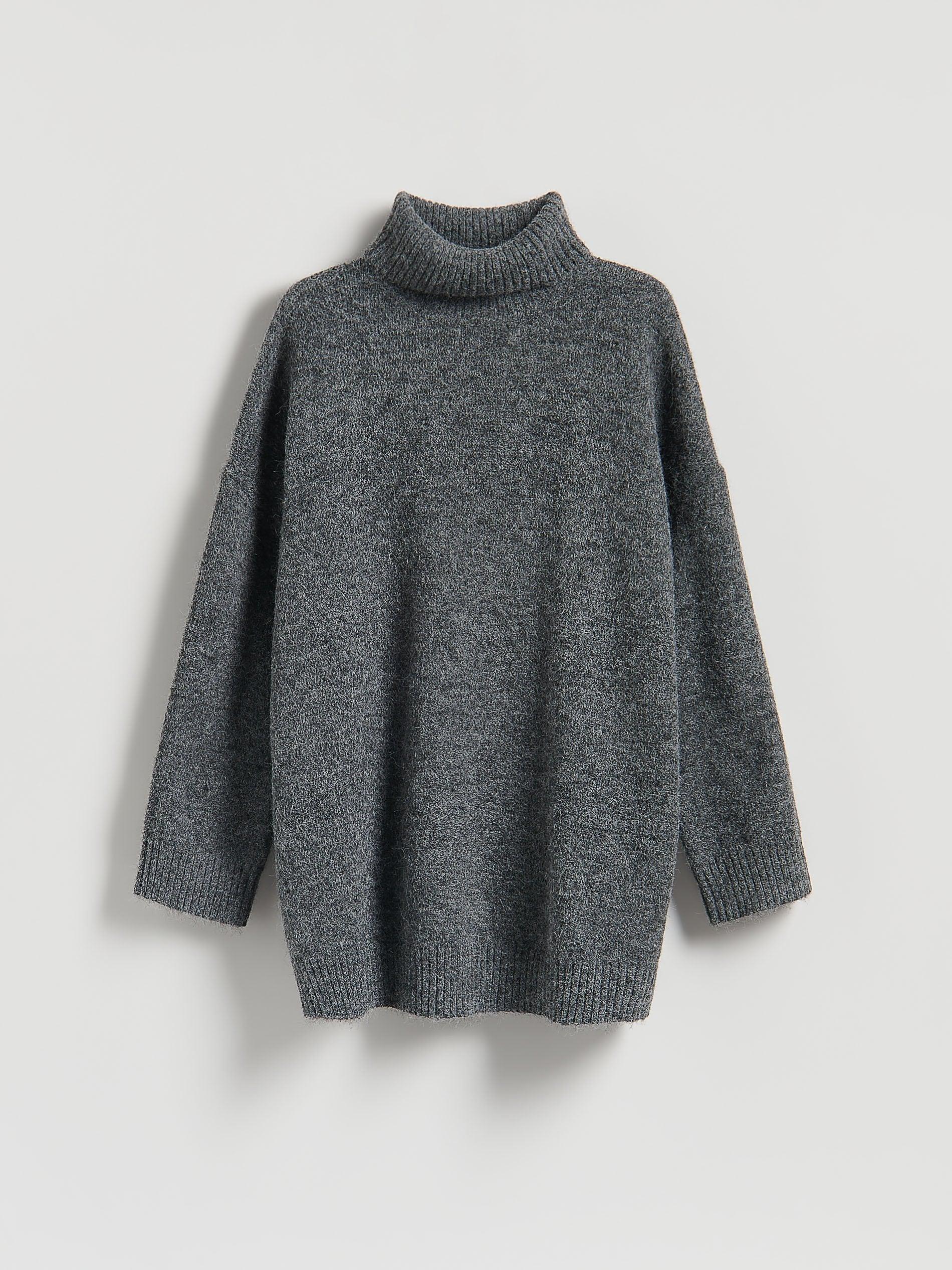Grey Long Sweater With Turtleneck, Grey, large image number 4