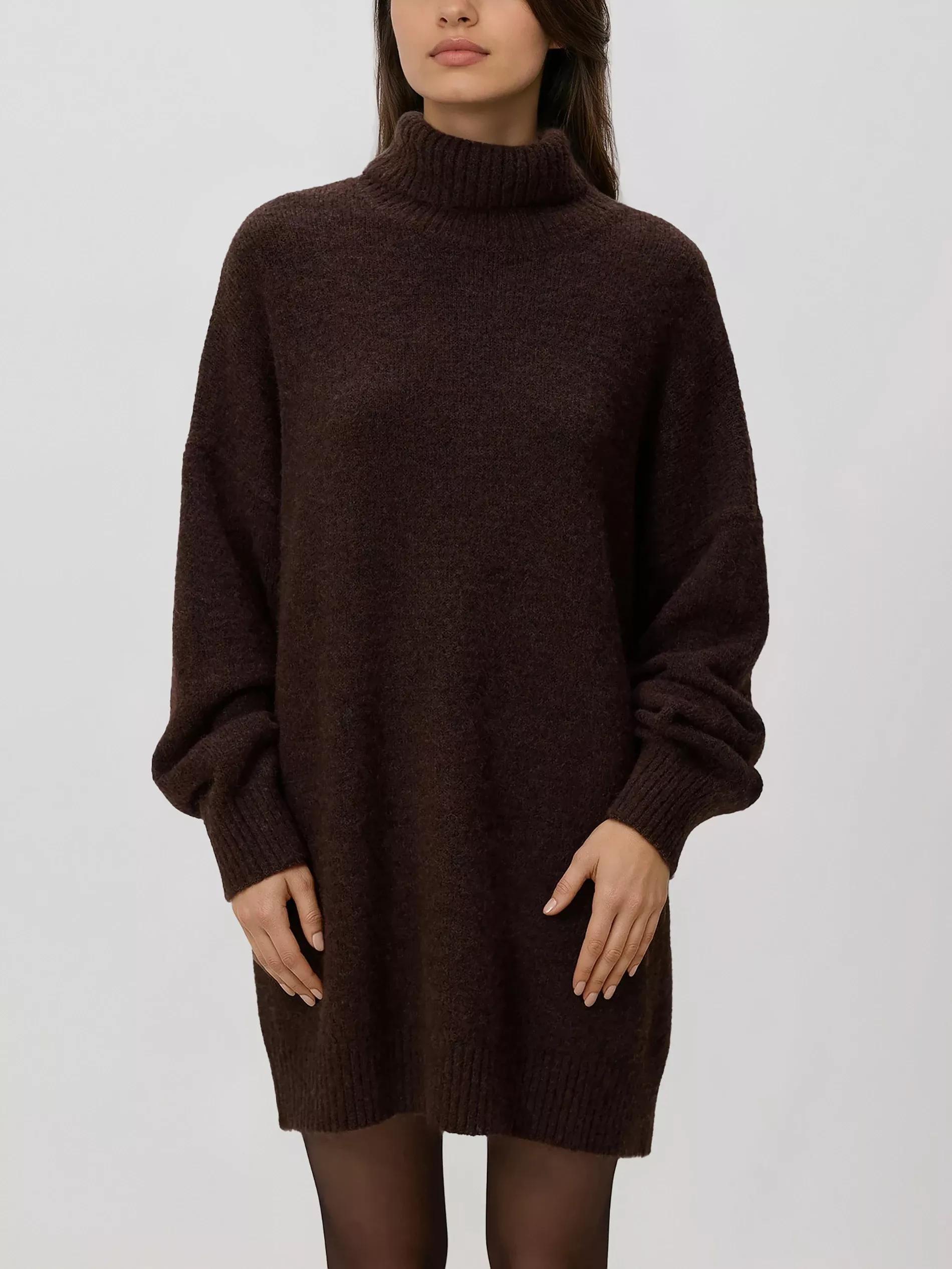 Brown Long Sweater With Turtleneck, Brown, medium