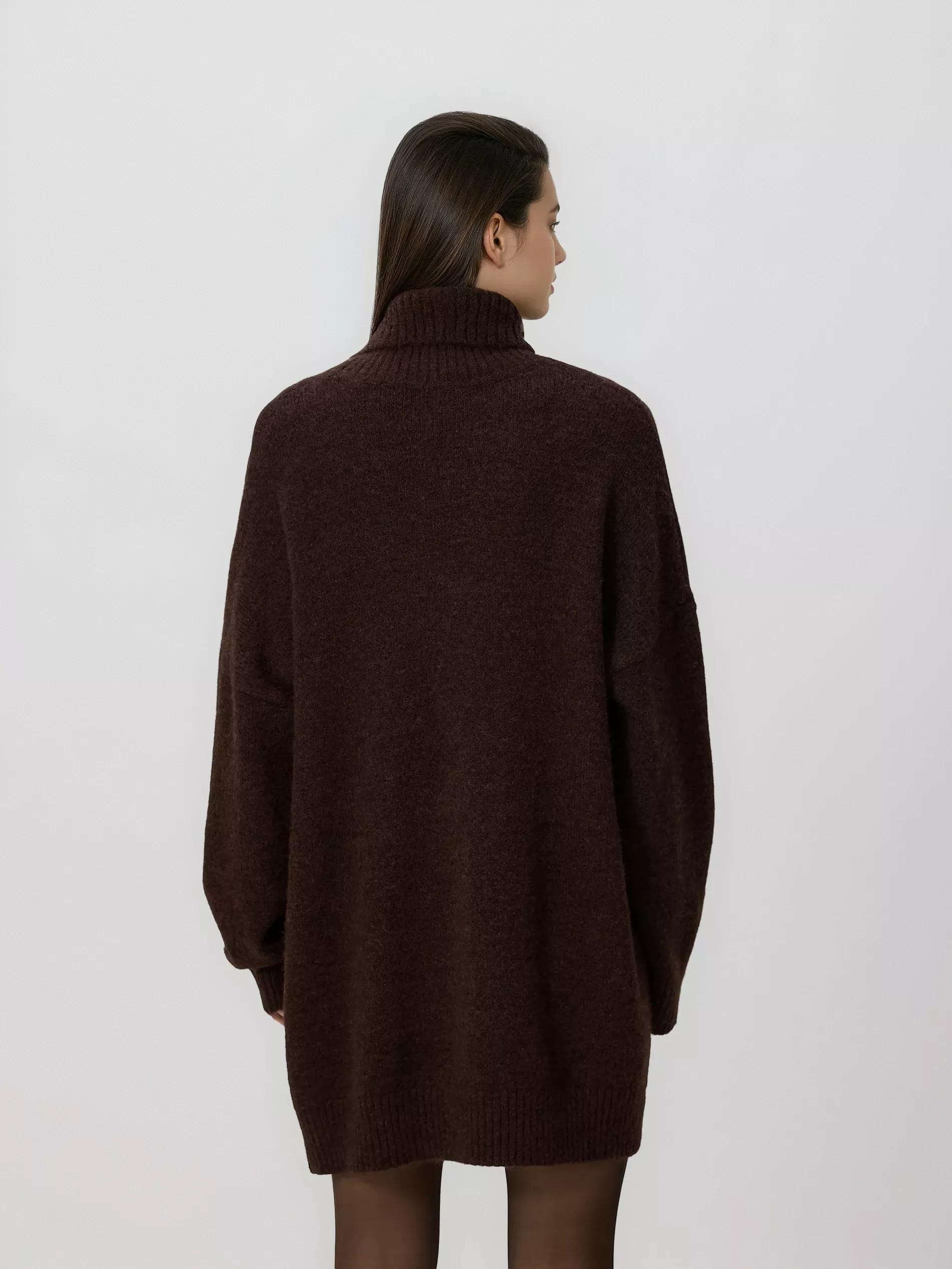 Brown Long Sweater With Turtleneck, Brown, large image number 3
