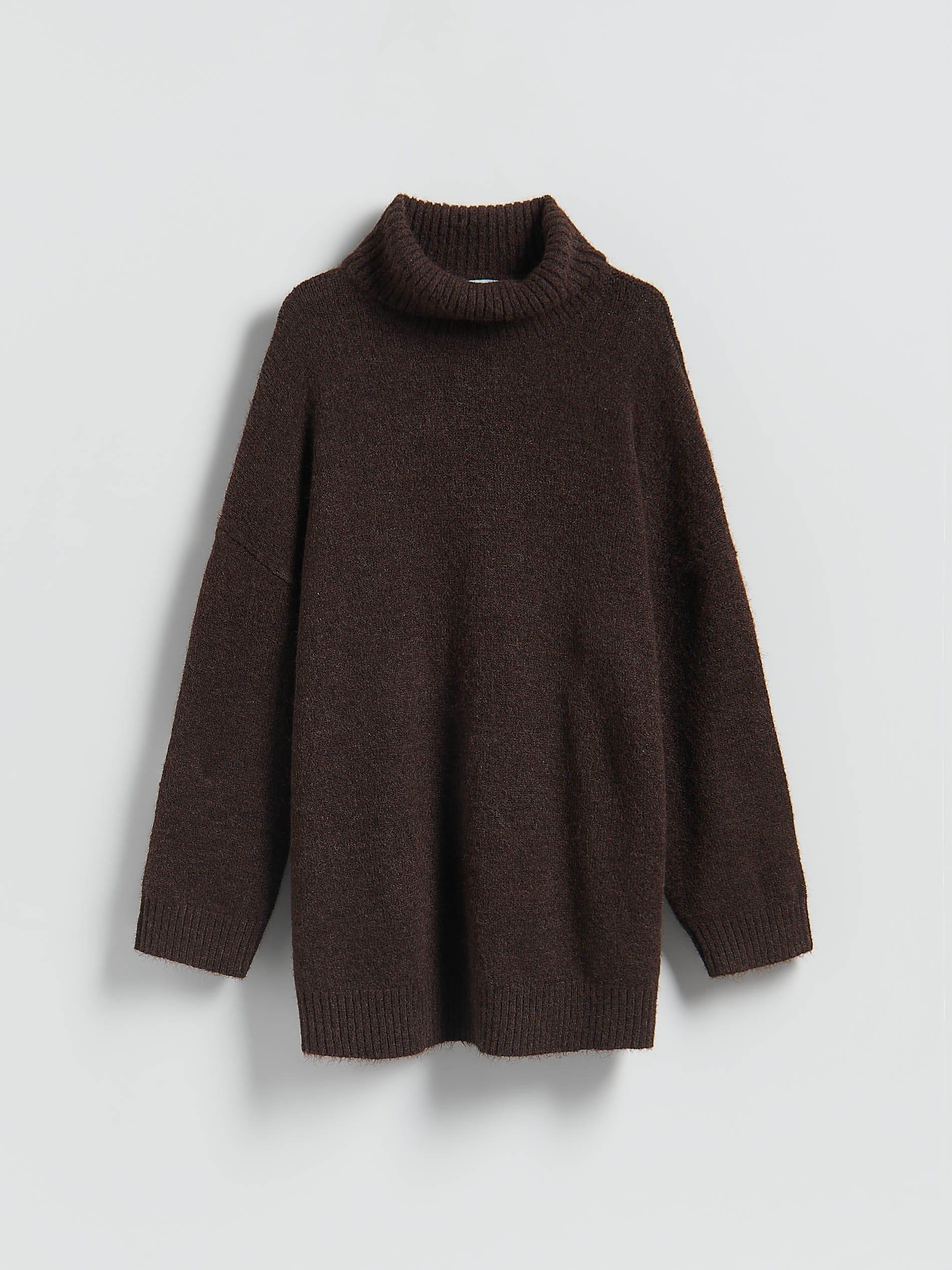 Brown Long Sweater With Turtleneck, Brown, large image number 4
