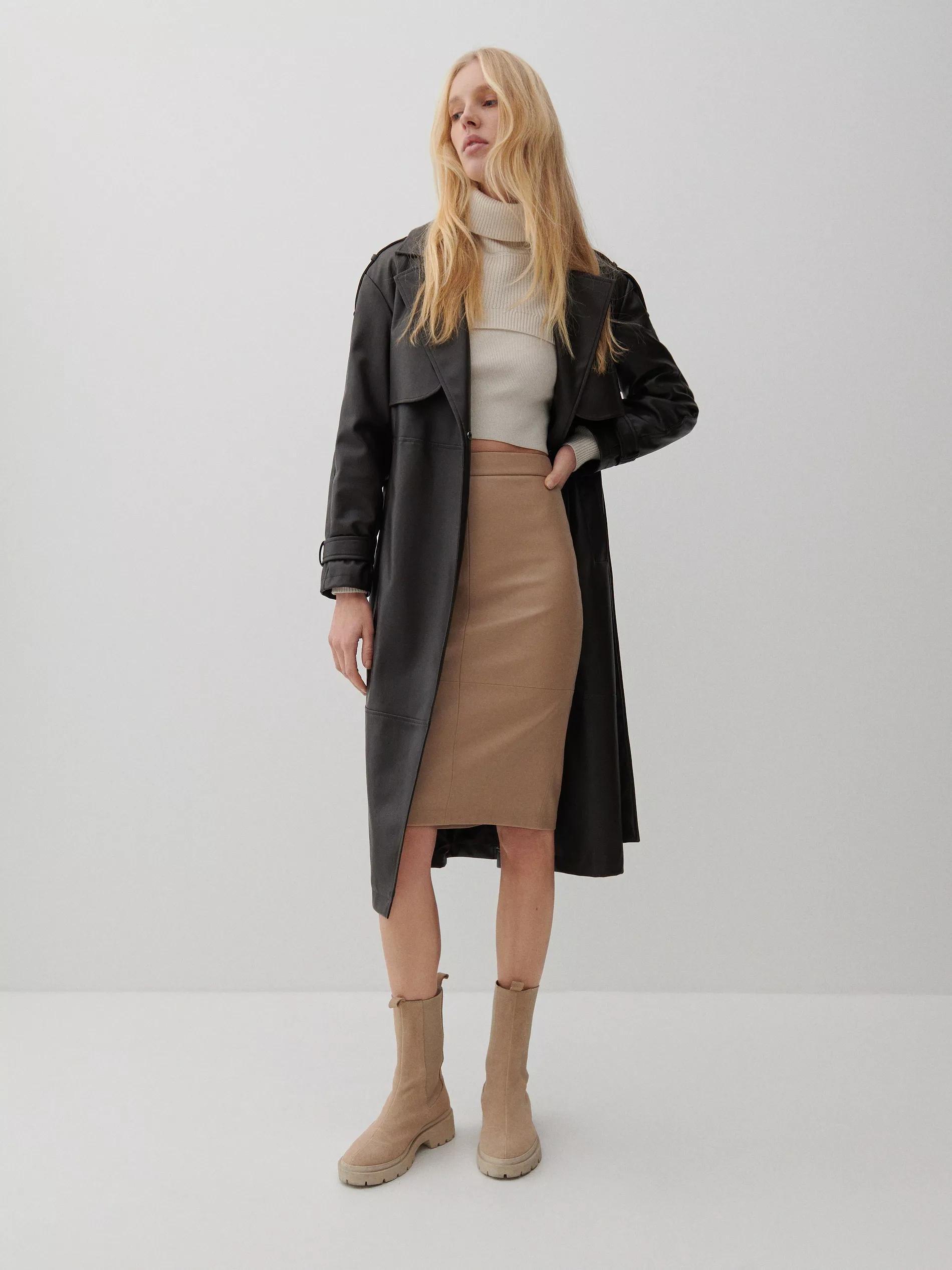 Sand Faux Leather Midi Skirt, , large image number 0