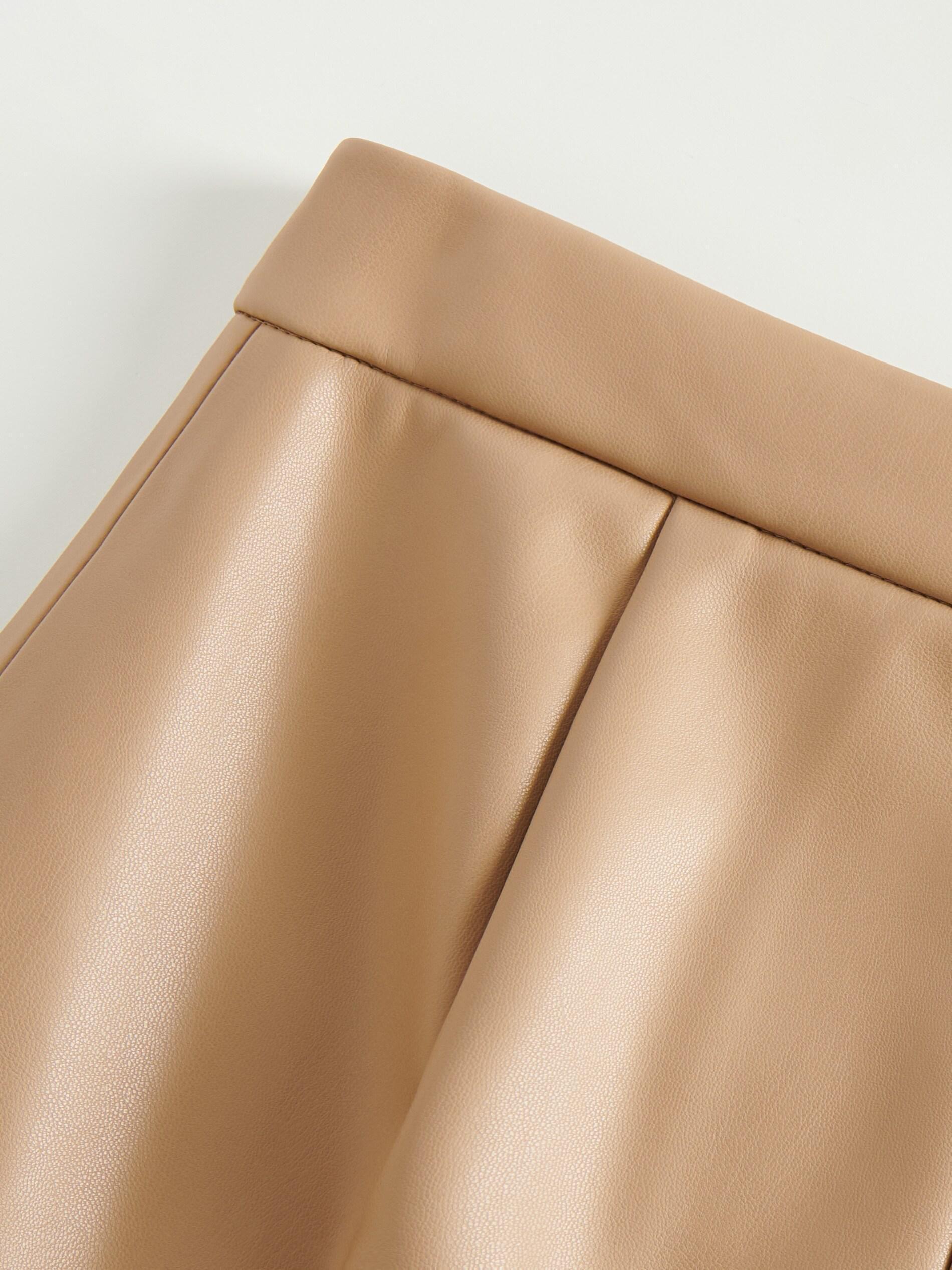 Sand Faux Leather Midi Skirt, , large image number 3