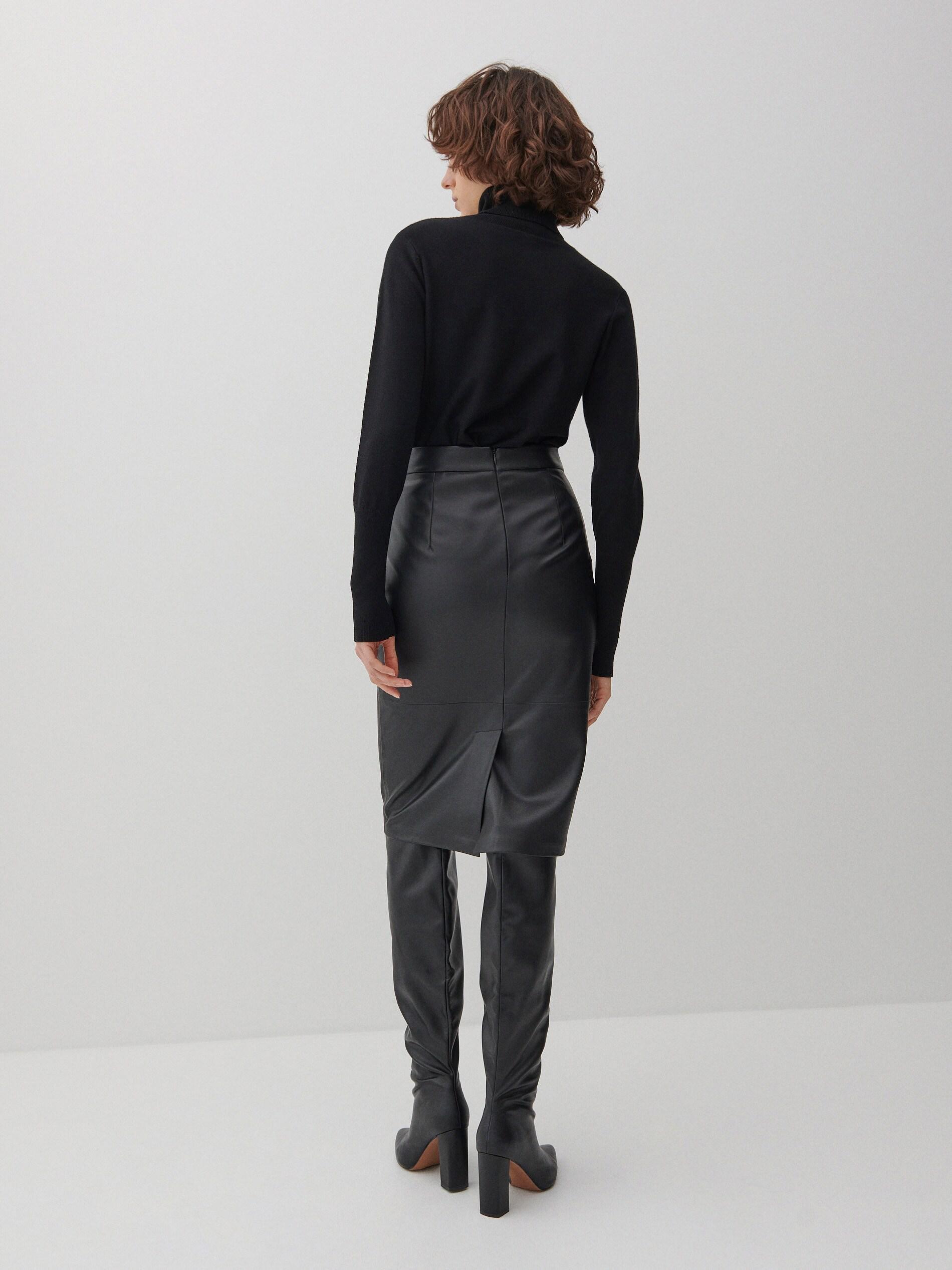 Black Faux Leather Midi Skirt, , large image number 2