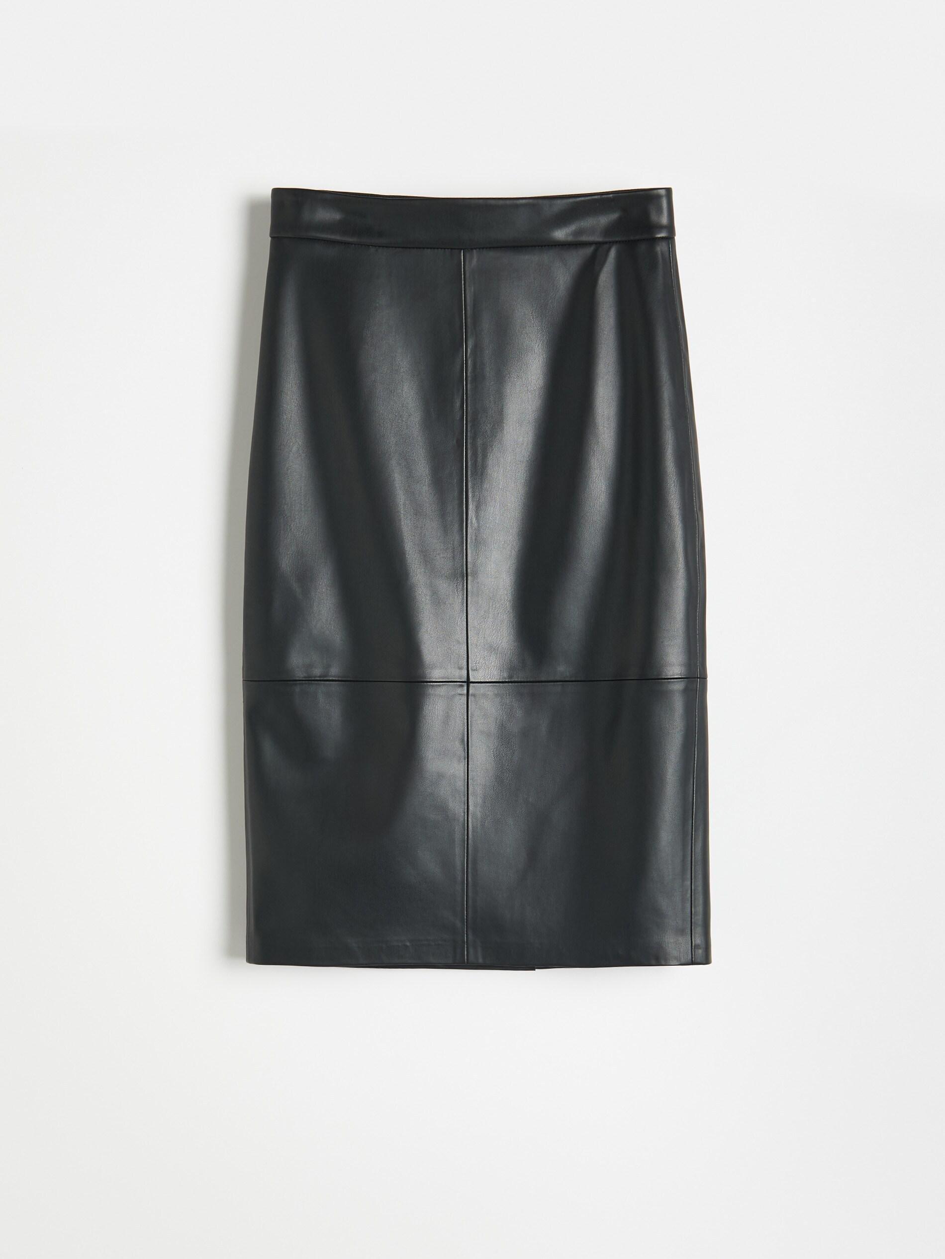 Black Faux Leather Midi Skirt, , large image number 4