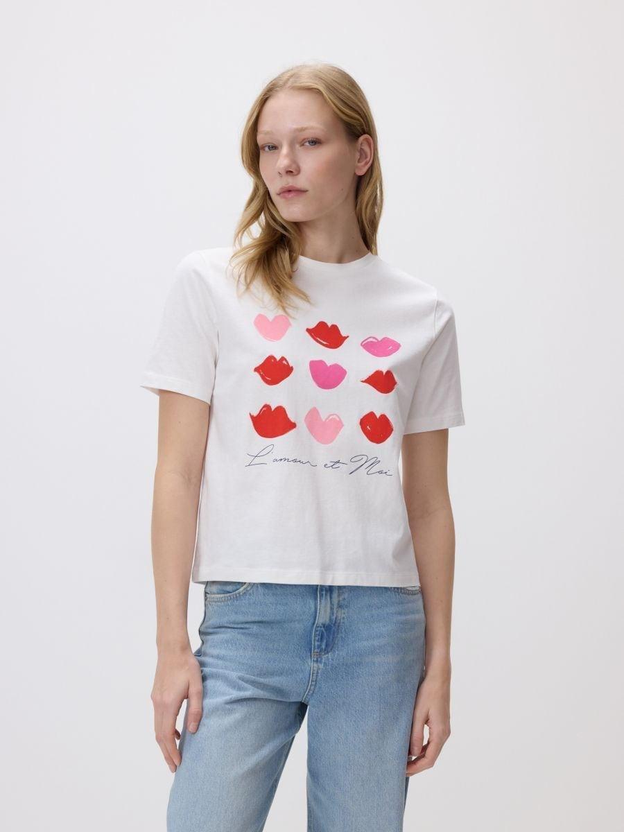 White T-shirt with print, White, medium