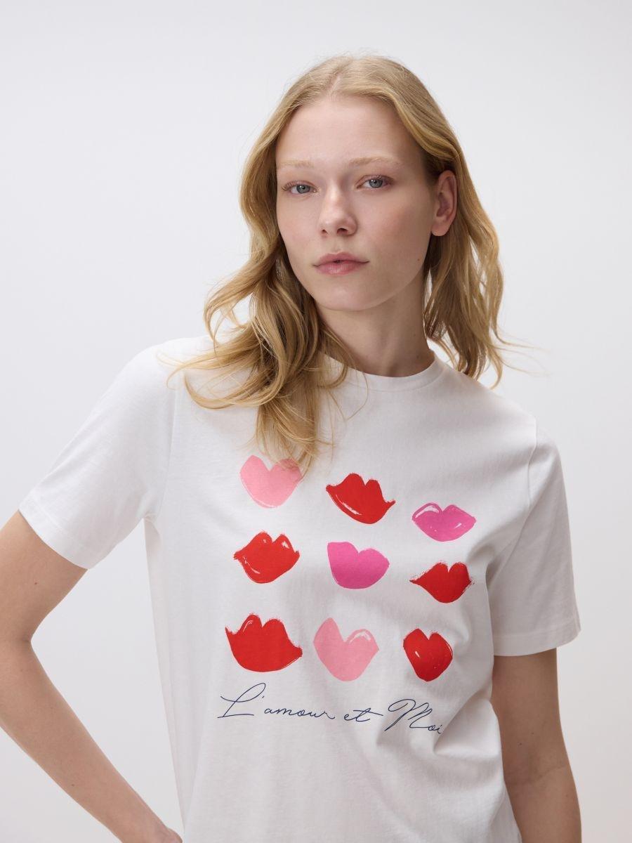 White T-shirt with print, White, medium