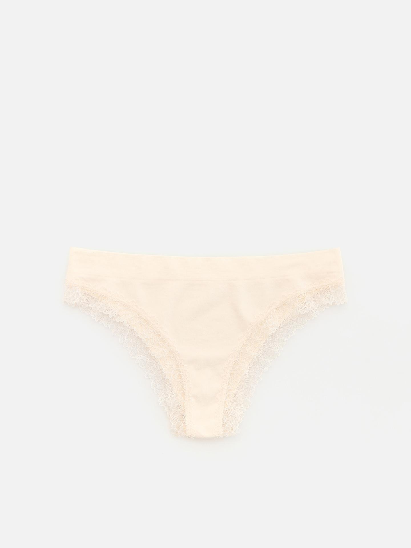 Cream Brazilian Panties With Lace, Ivory, large image number 3