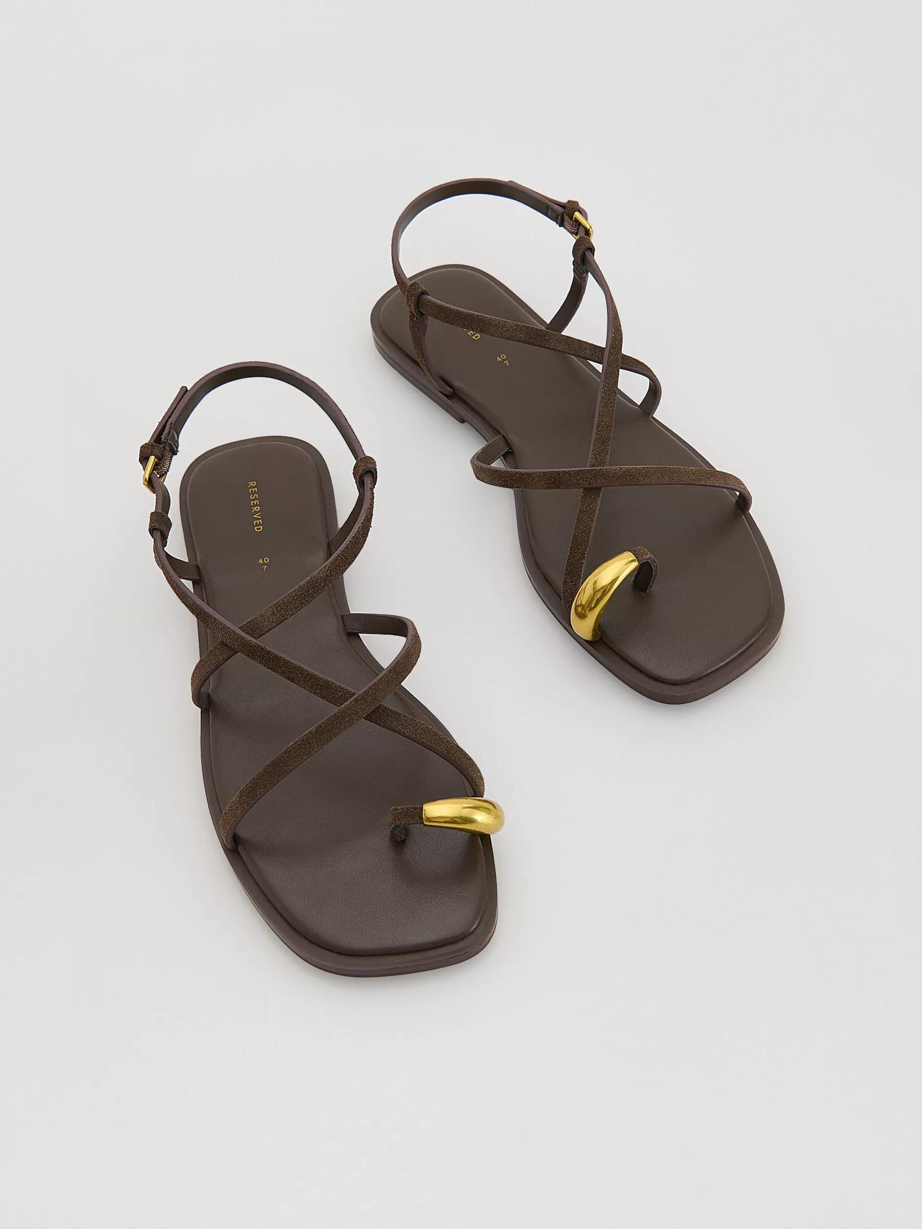 Brown Suede Sandals, , large image number 1