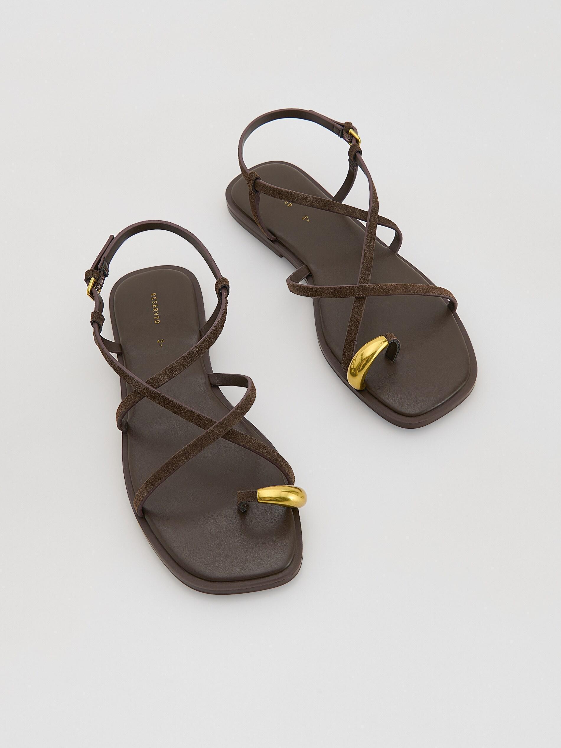 Brown Suede Sandals, Brown, medium