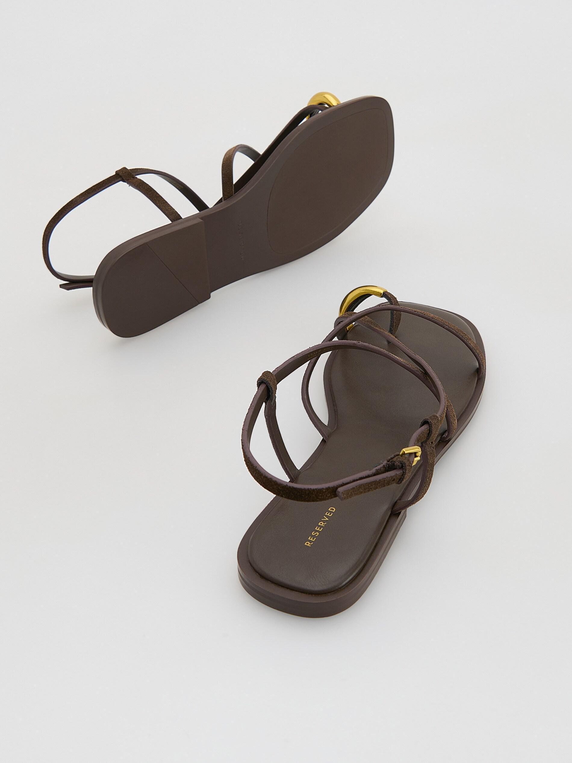 Brown Suede Sandals, Brown, medium