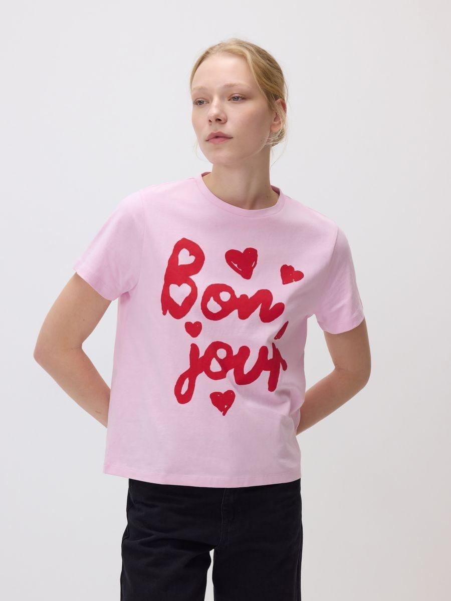 تيشيرت قطن مع طبعة وردي, Pink, medium
