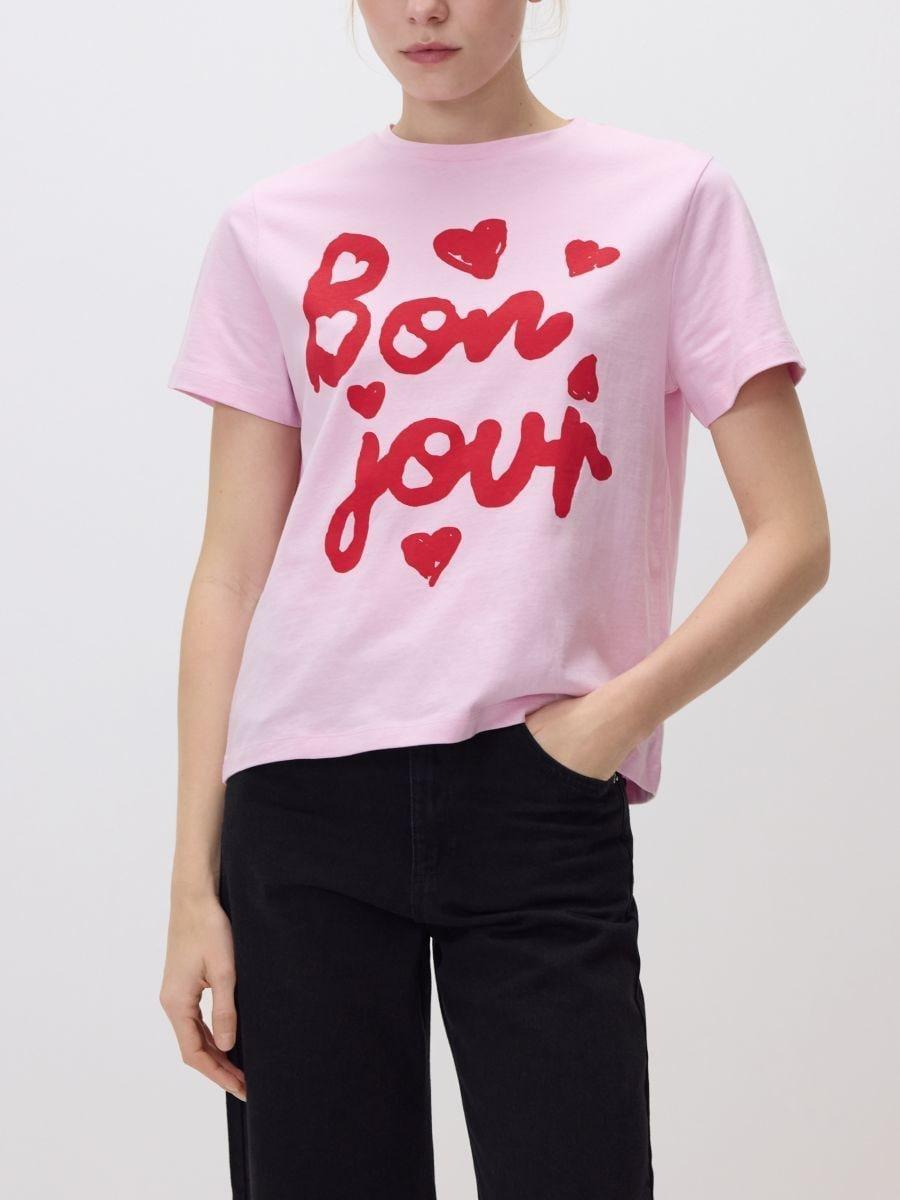 تيشيرت قطن مع طبعة وردي, Pink, medium