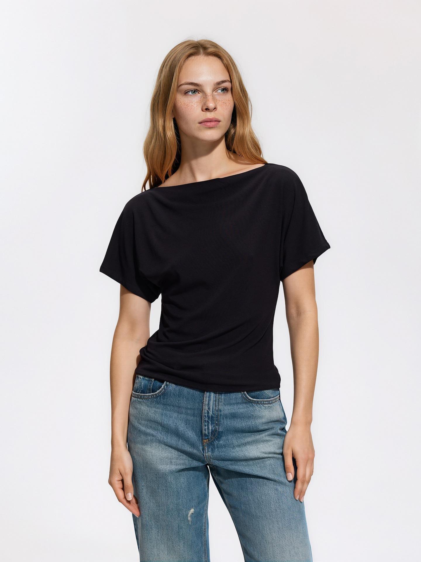 Black Viscose Blend Blouse, Black, large image number 0