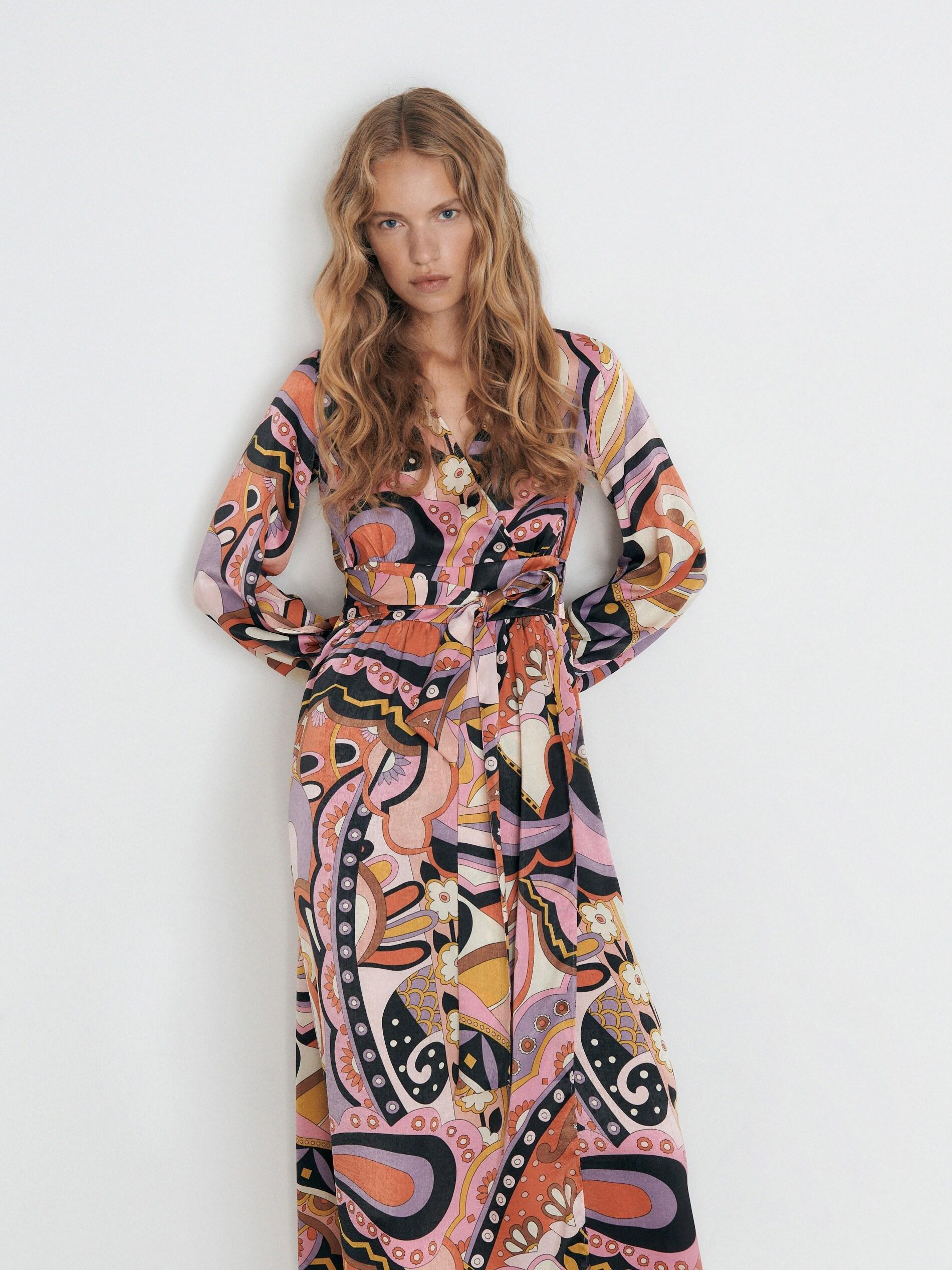 Multicolour Patterned Midi Dress, , large image number 0