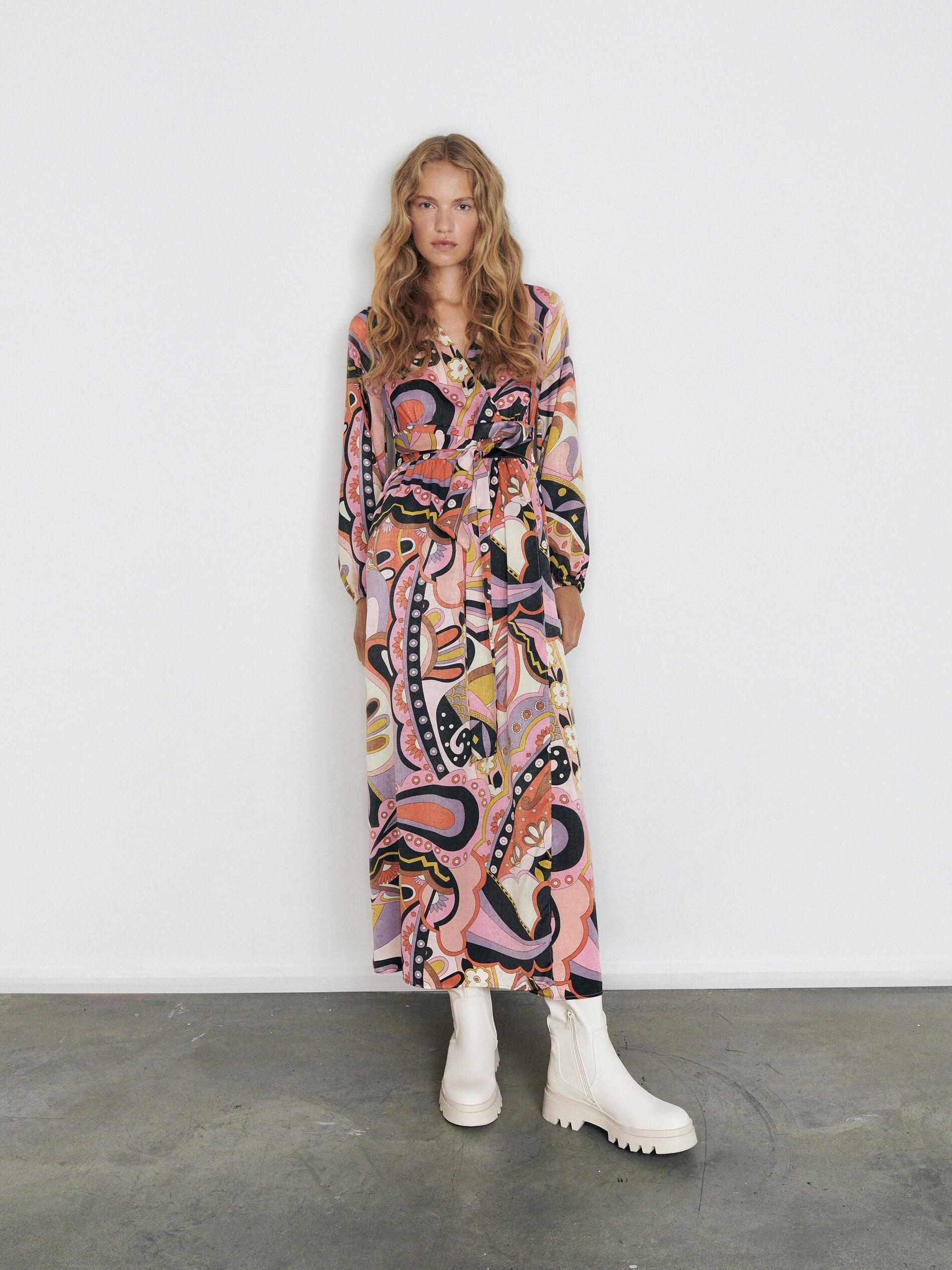 Multicolour Patterned Midi Dress, , large image number 3