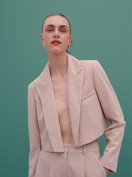 Beige Cropped Blazer, Women, , large image number 0