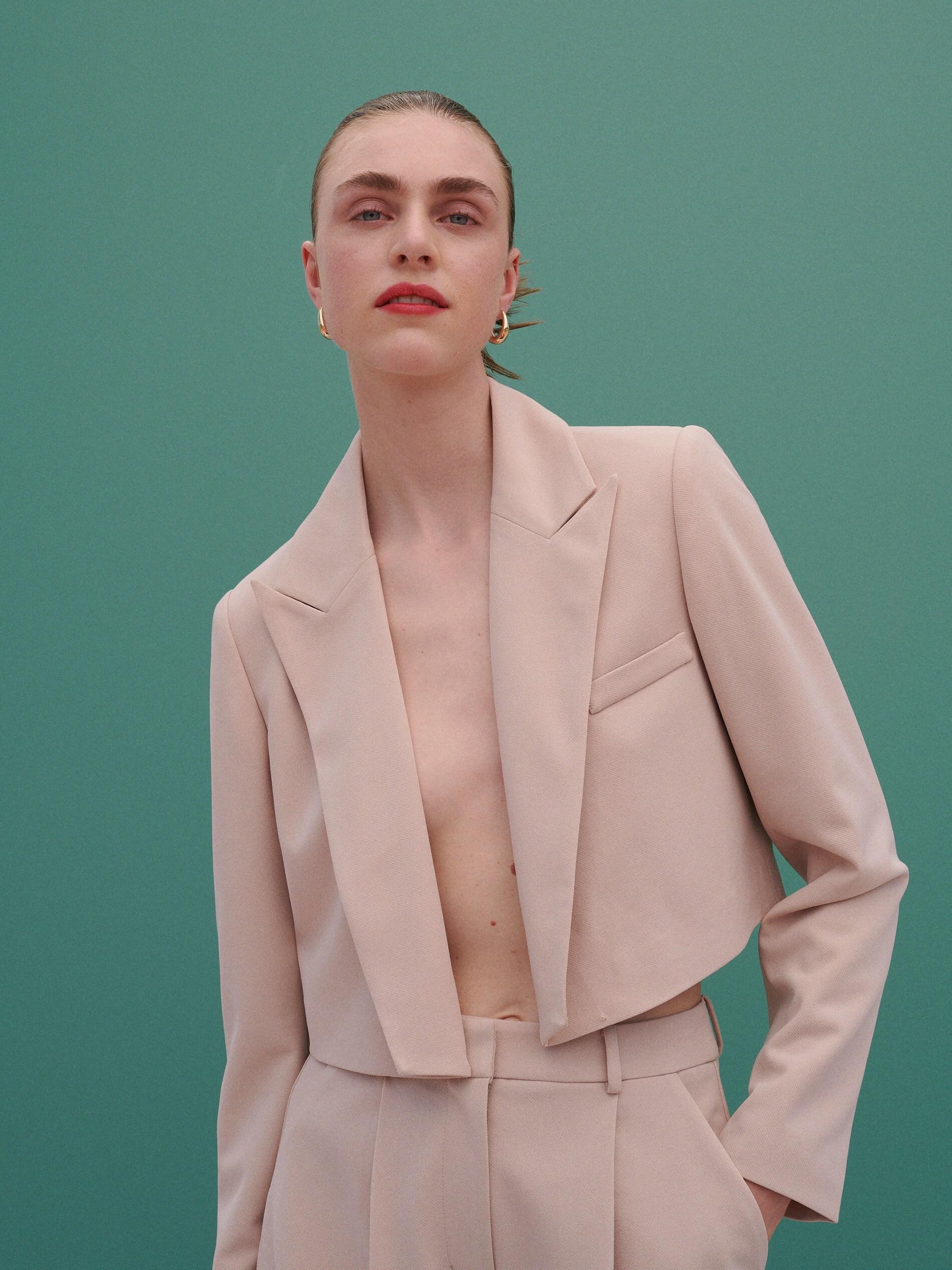 Beige Cropped Blazer, Women, , large image number 1