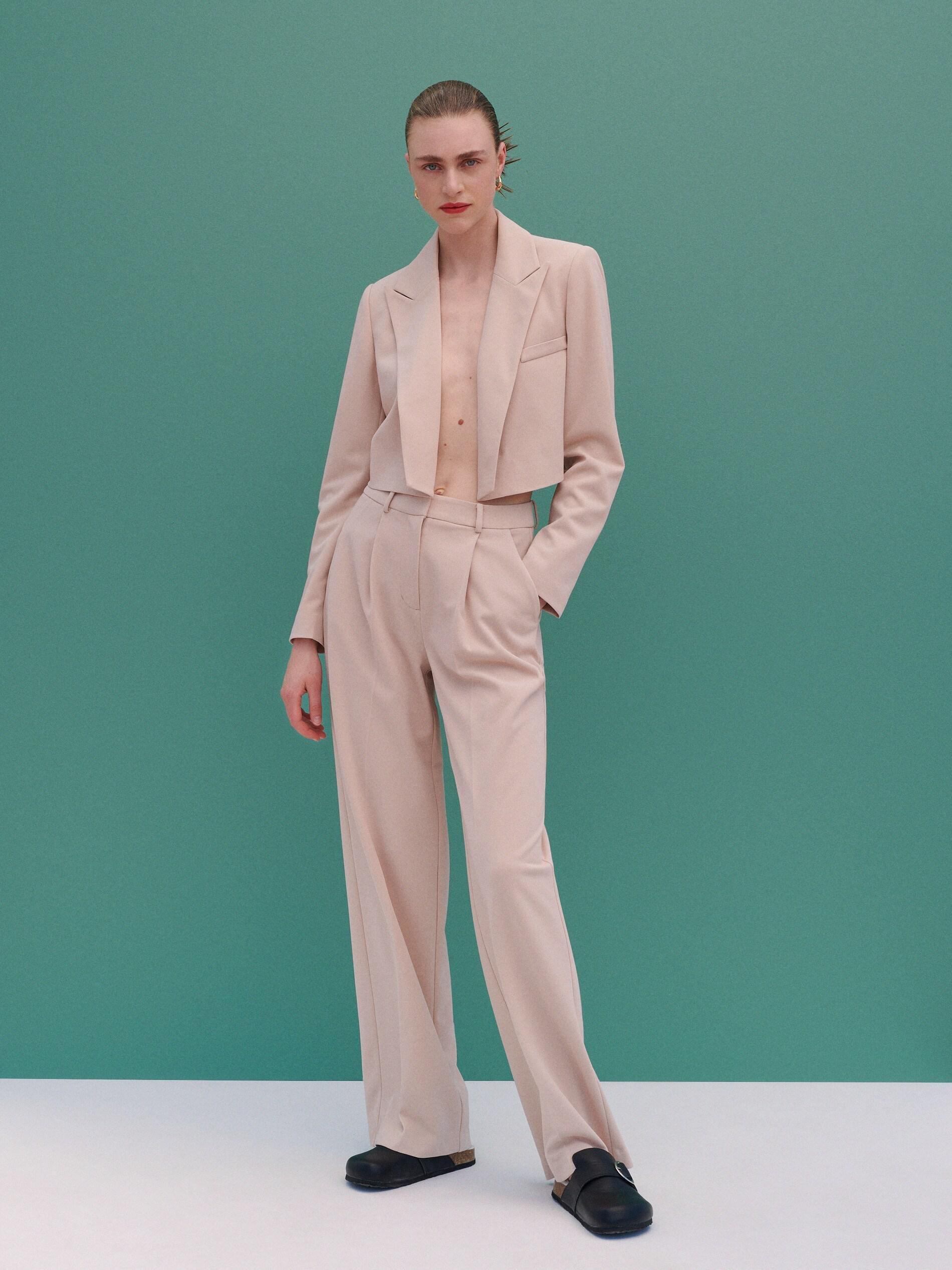 Beige Cropped Blazer, Women, , large image number 3
